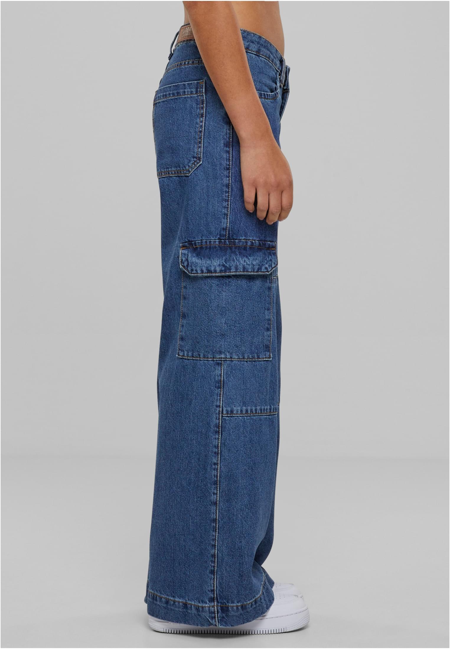 Ladies Low Waist Cargo Denim | mid indigo washed