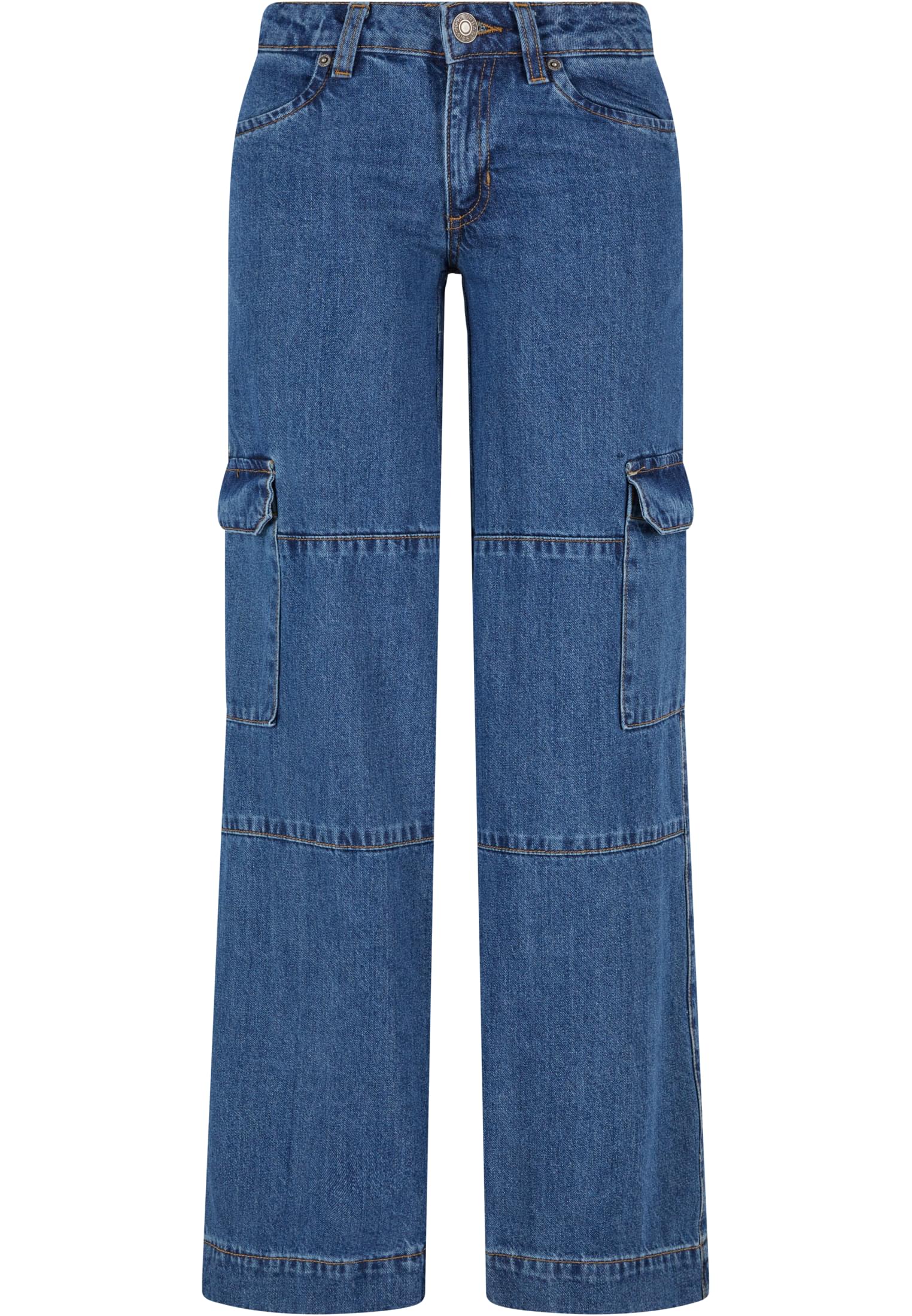 Ladies Low Waist Cargo Denim | mid indigo washed