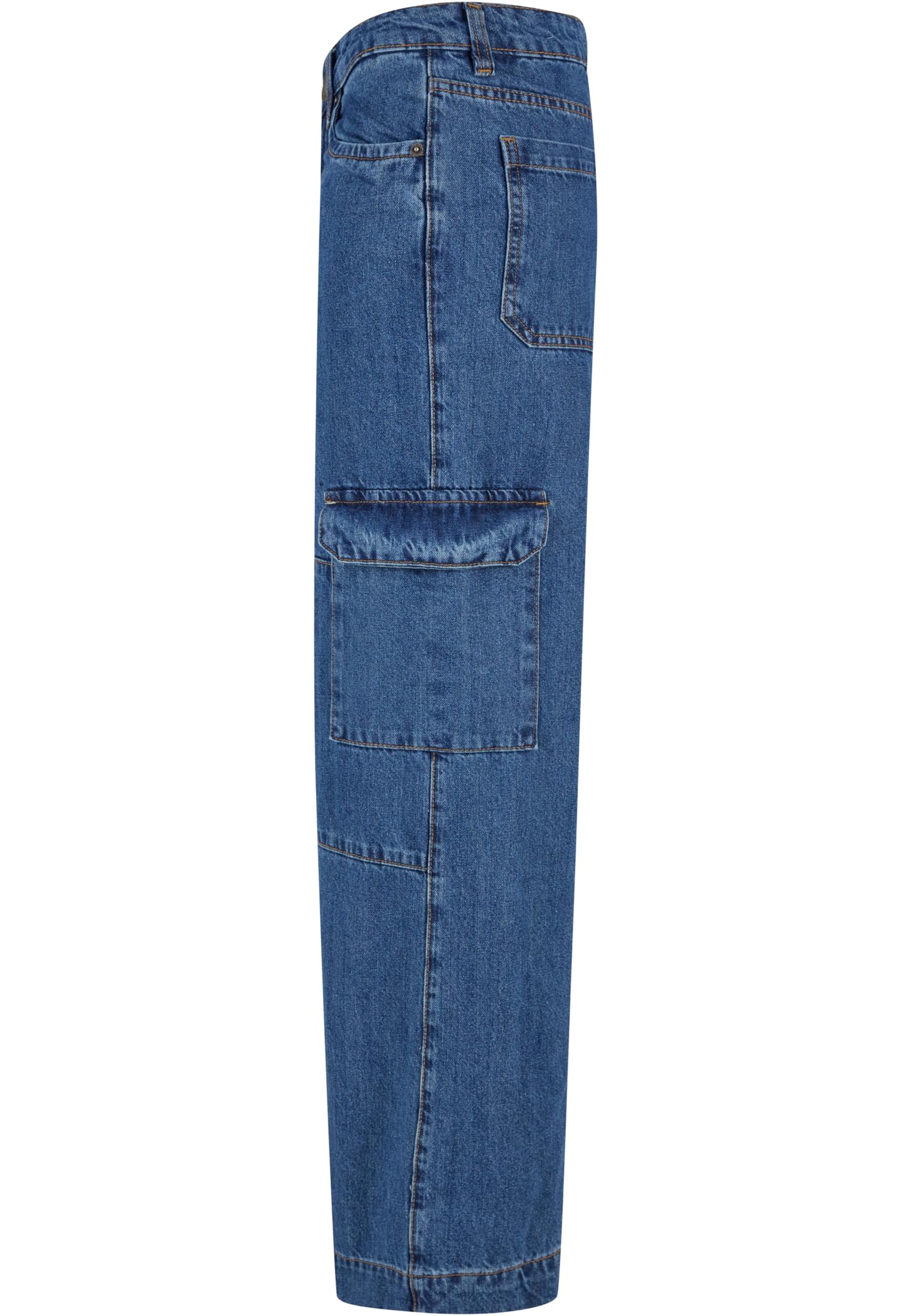 Ladies Low Waist Cargo Denim | mid indigo washed