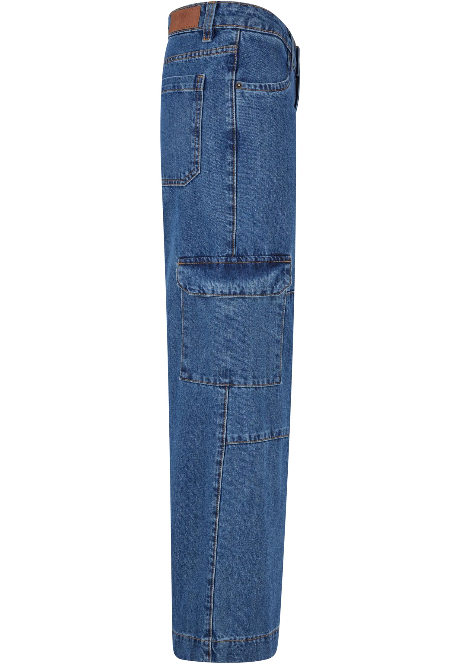 Ladies Low Waist Cargo Denim | mid indigo washed