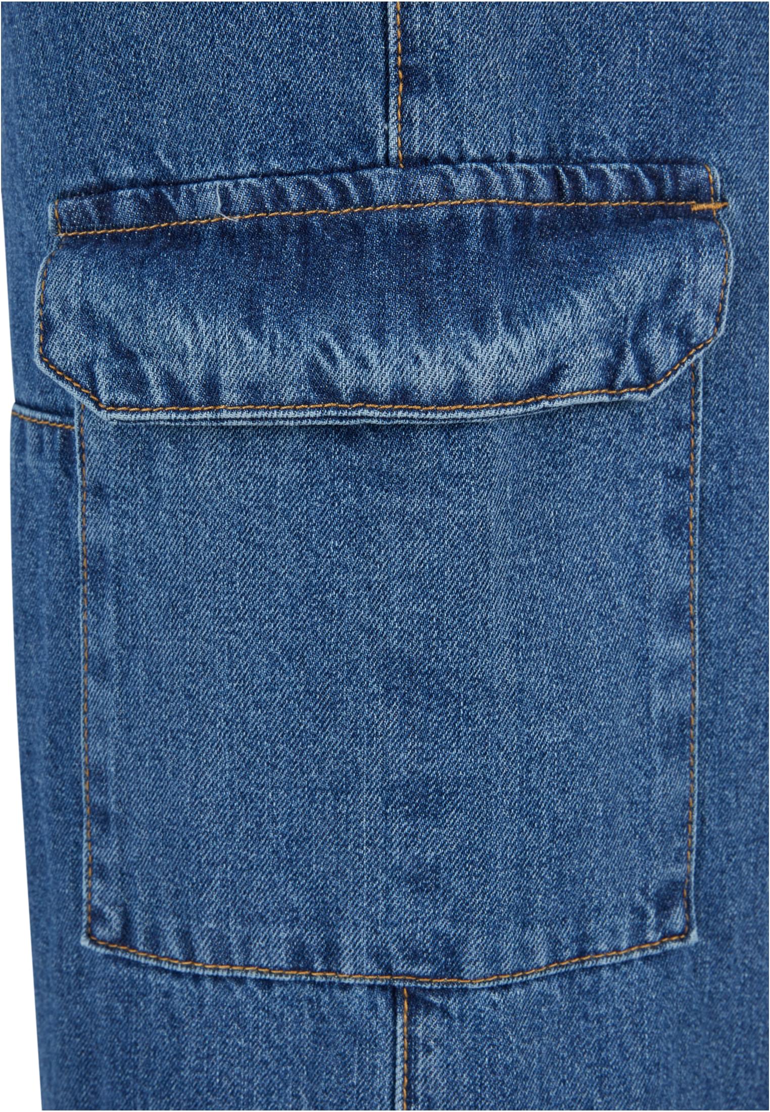 Ladies Low Waist Cargo Denim | mid indigo washed