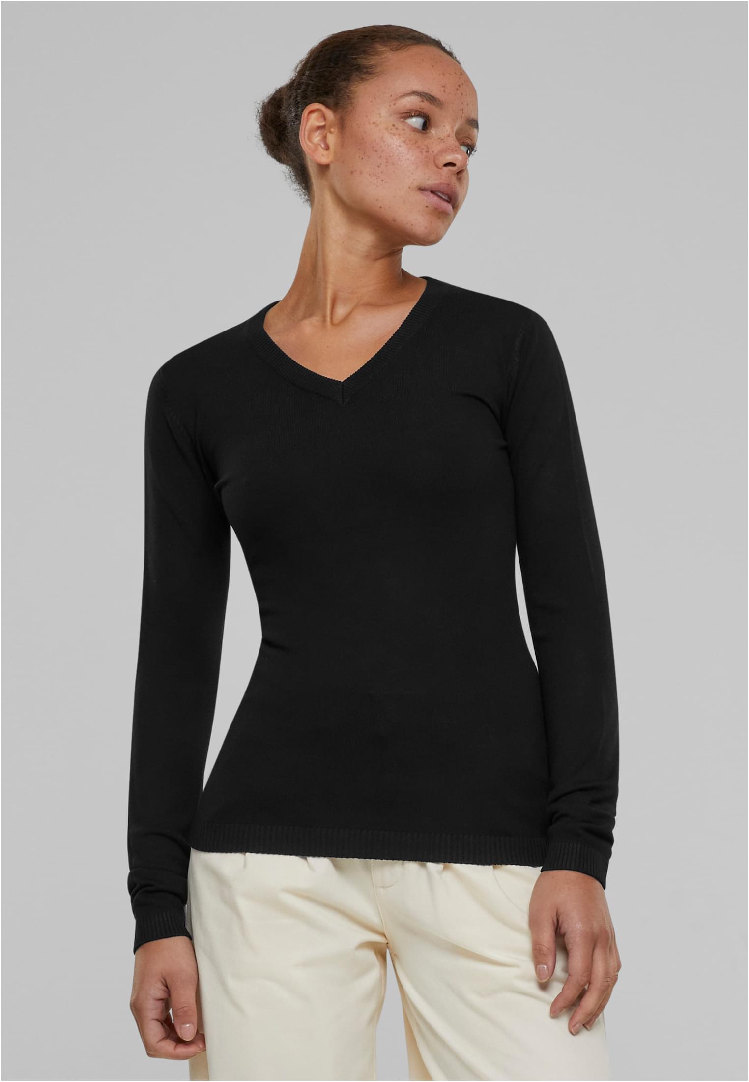 Ladies Knitted V-Neck Sweater | black