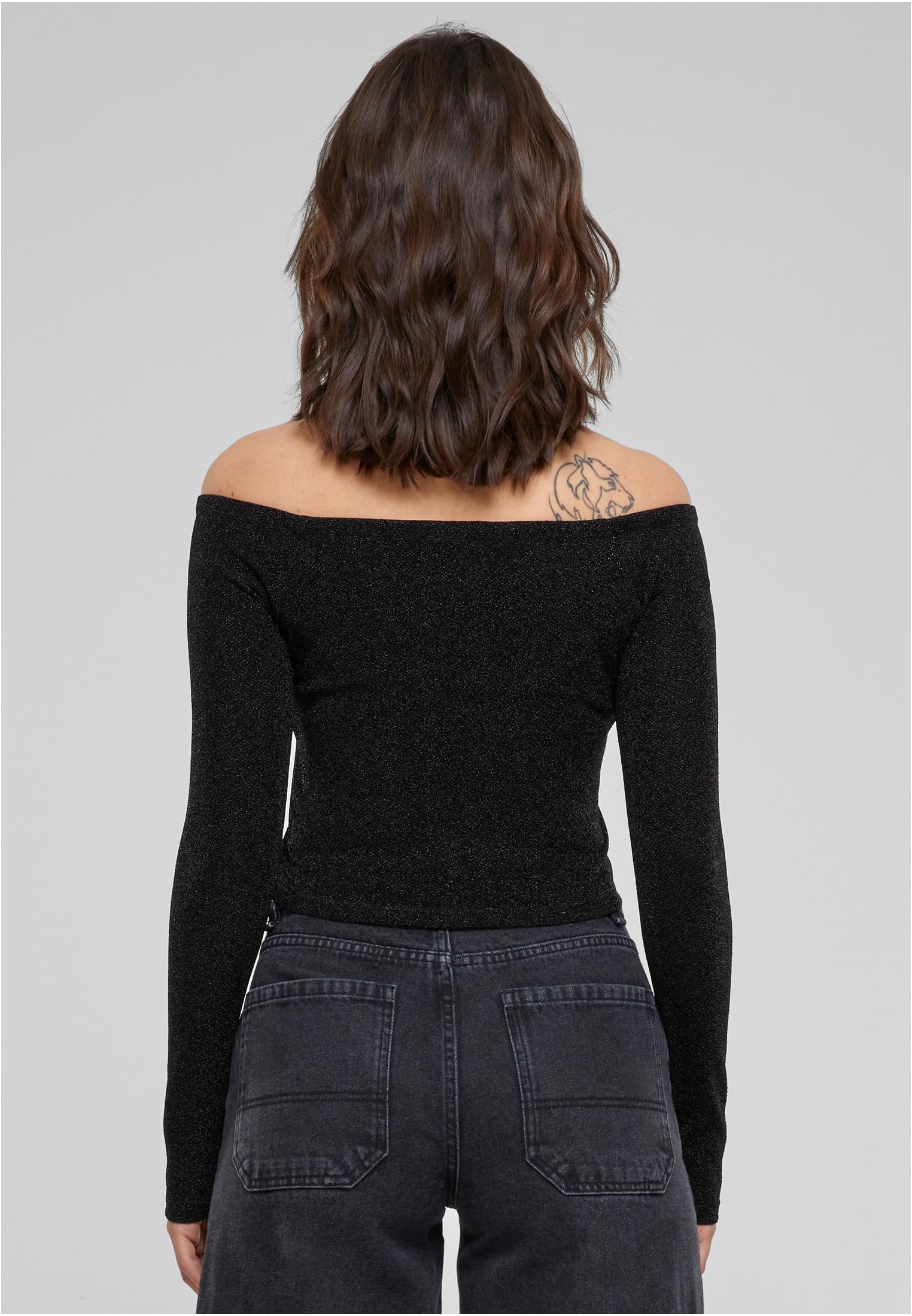 Ladies Off Shoulder Glitter Longsleeve | black