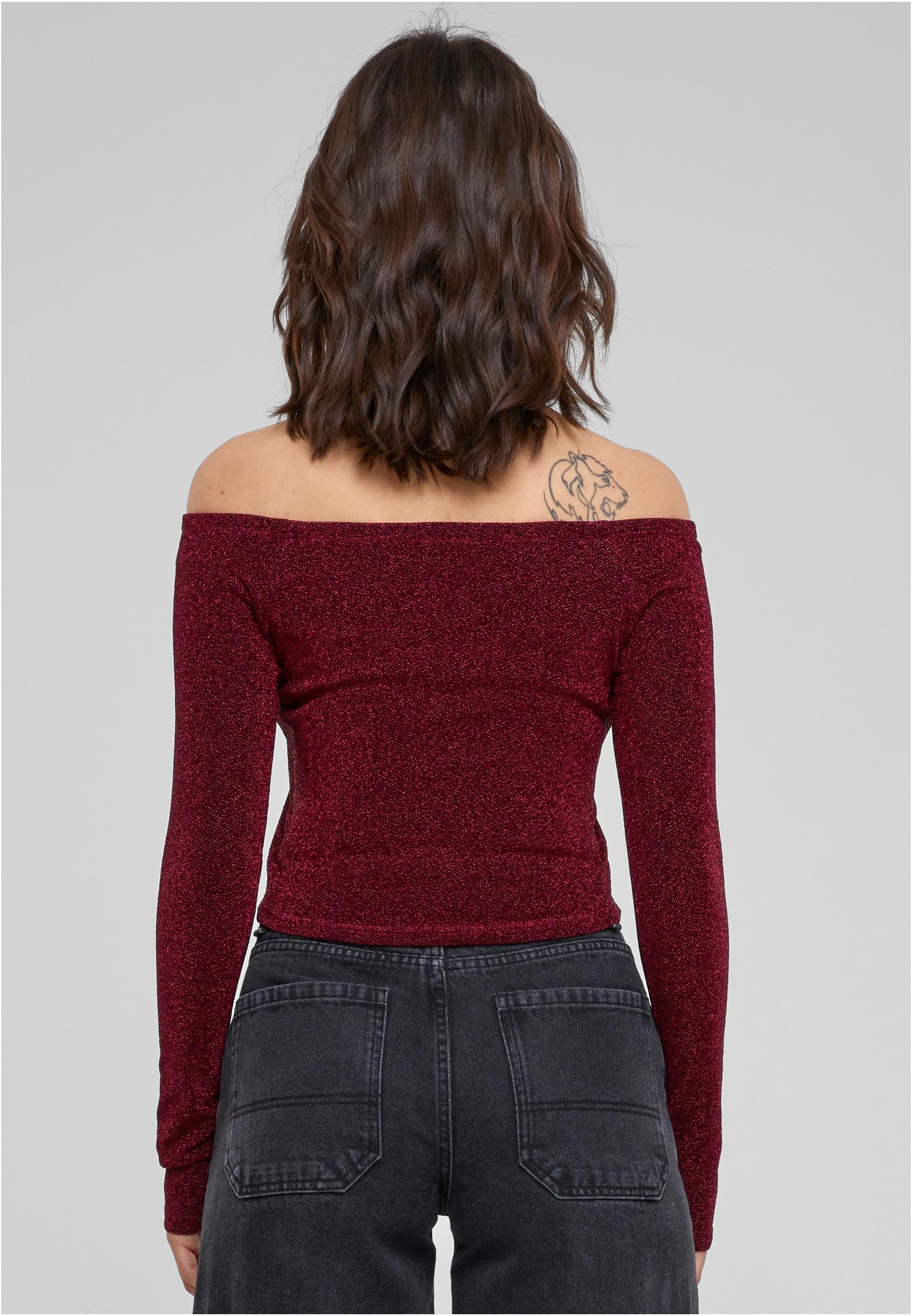 Ladies Off Shoulder Glitter Longsleeve | burgundy