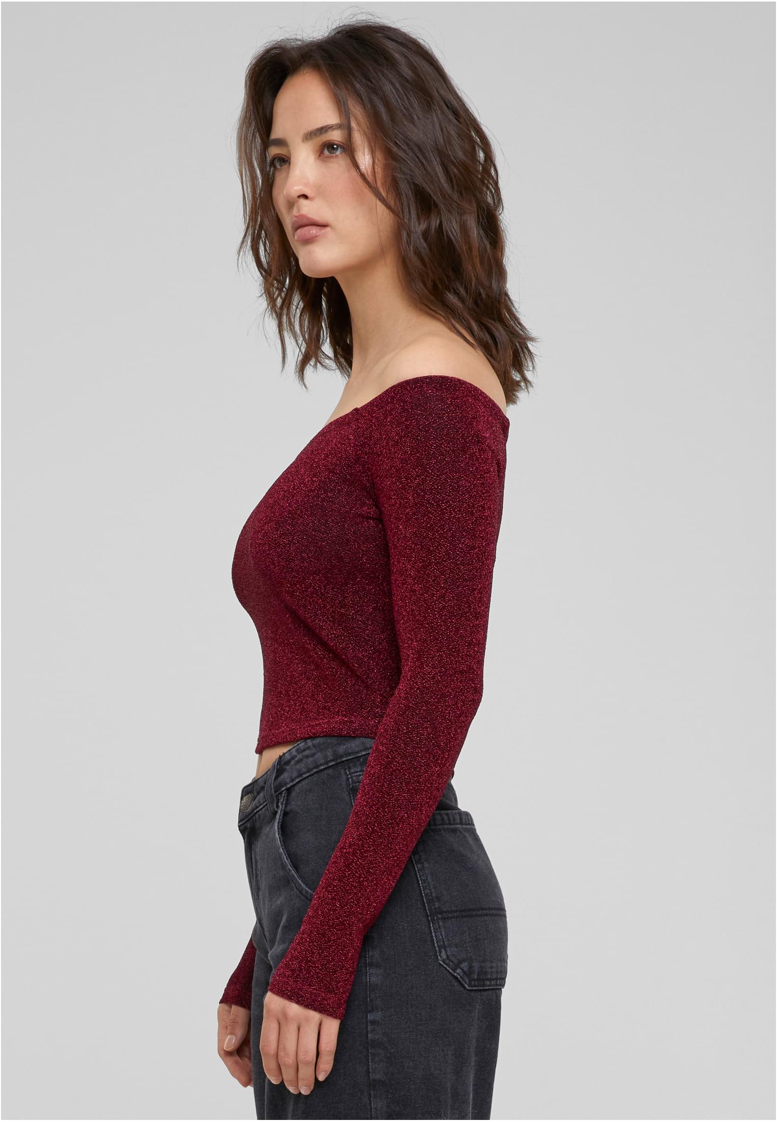 Ladies Off Shoulder Glitter Longsleeve | burgundy