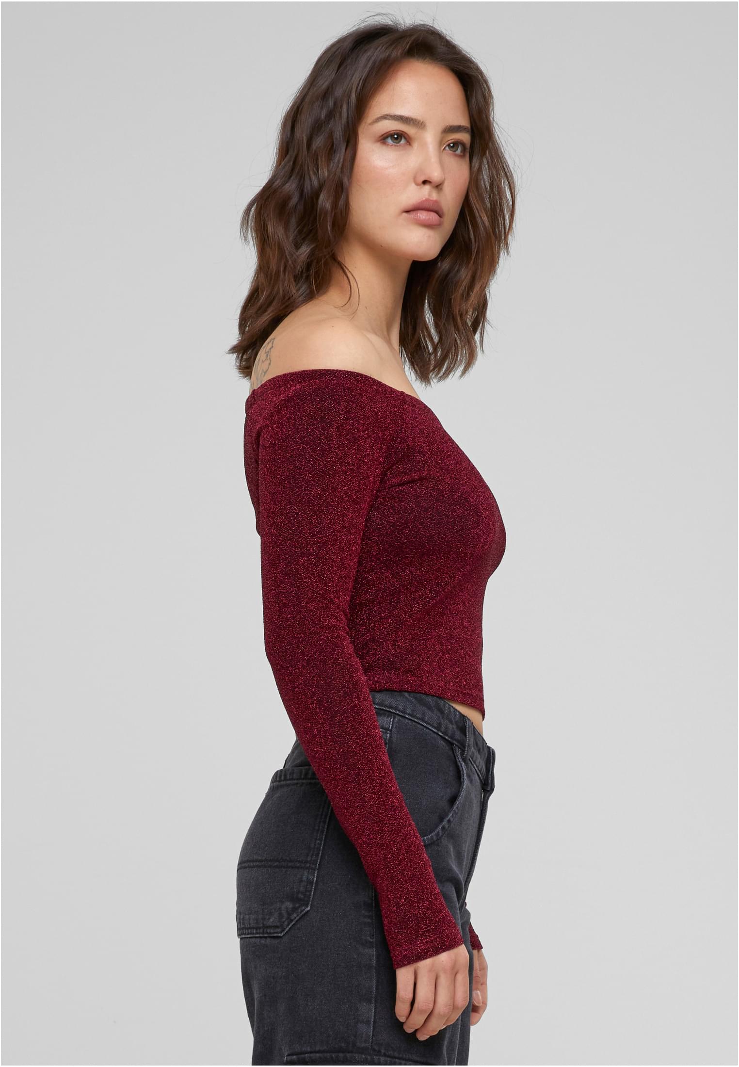 Ladies Off Shoulder Glitter Longsleeve | burgundy