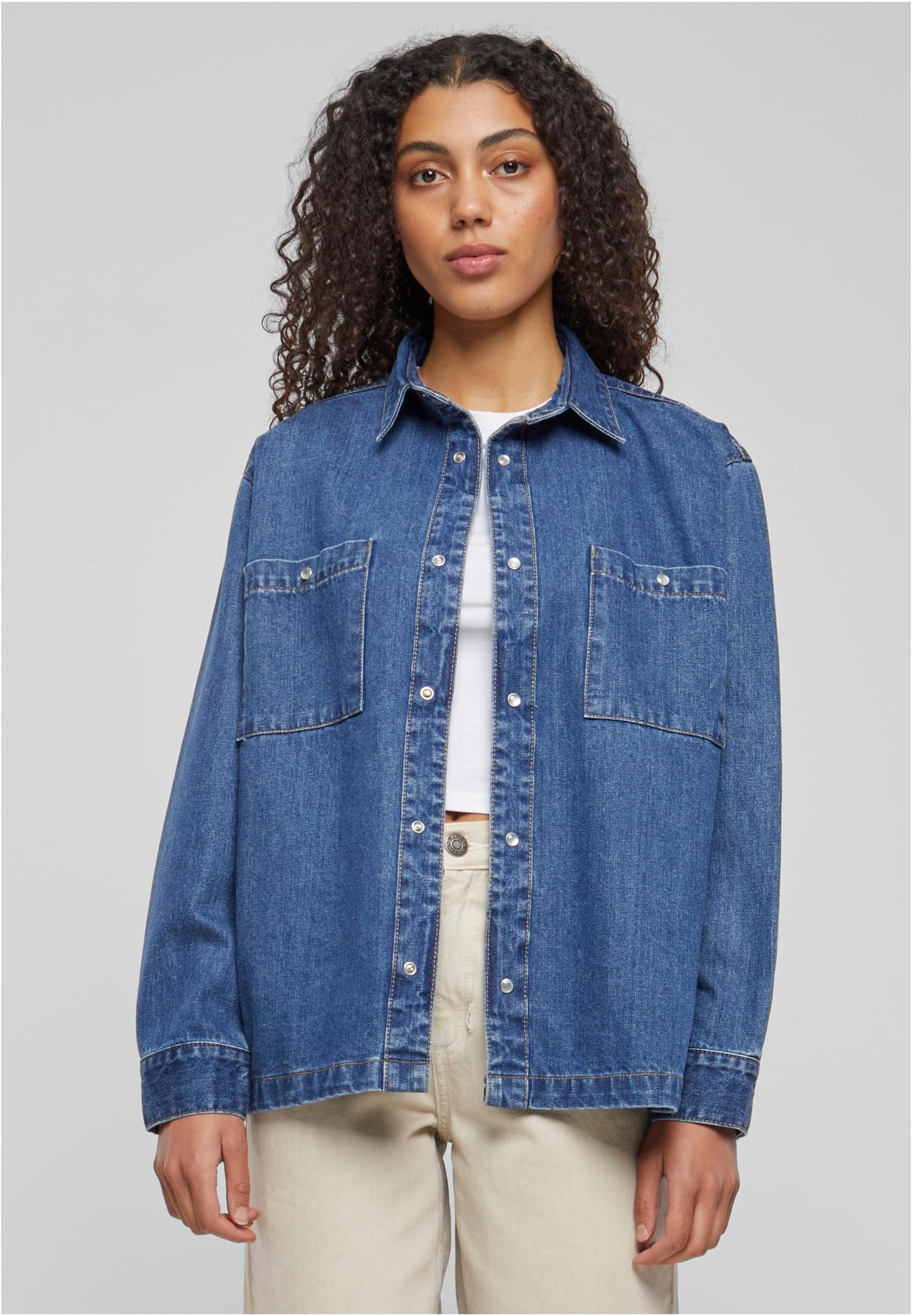 Ladies Oversized Denim Shirt | mid indigo washed