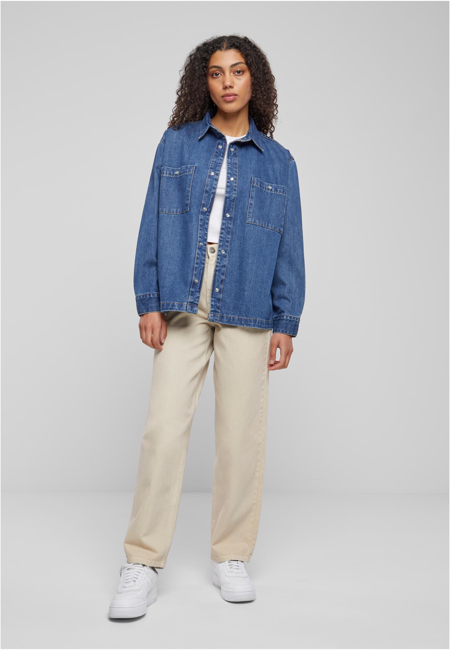 Ladies Oversized Denim Shirt | mid indigo washed