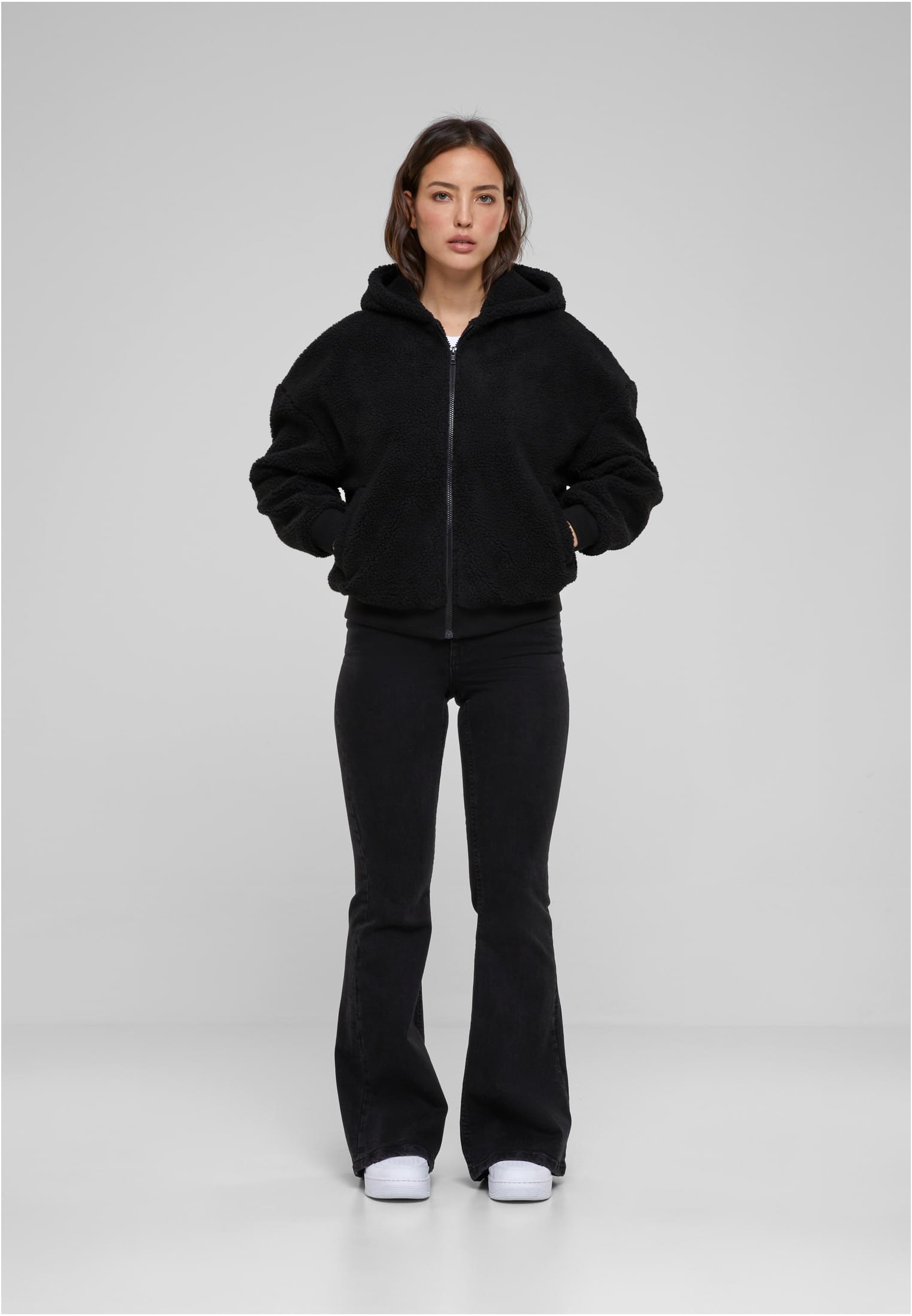 Ladies Oversized Sherpa Zip Hoody | black