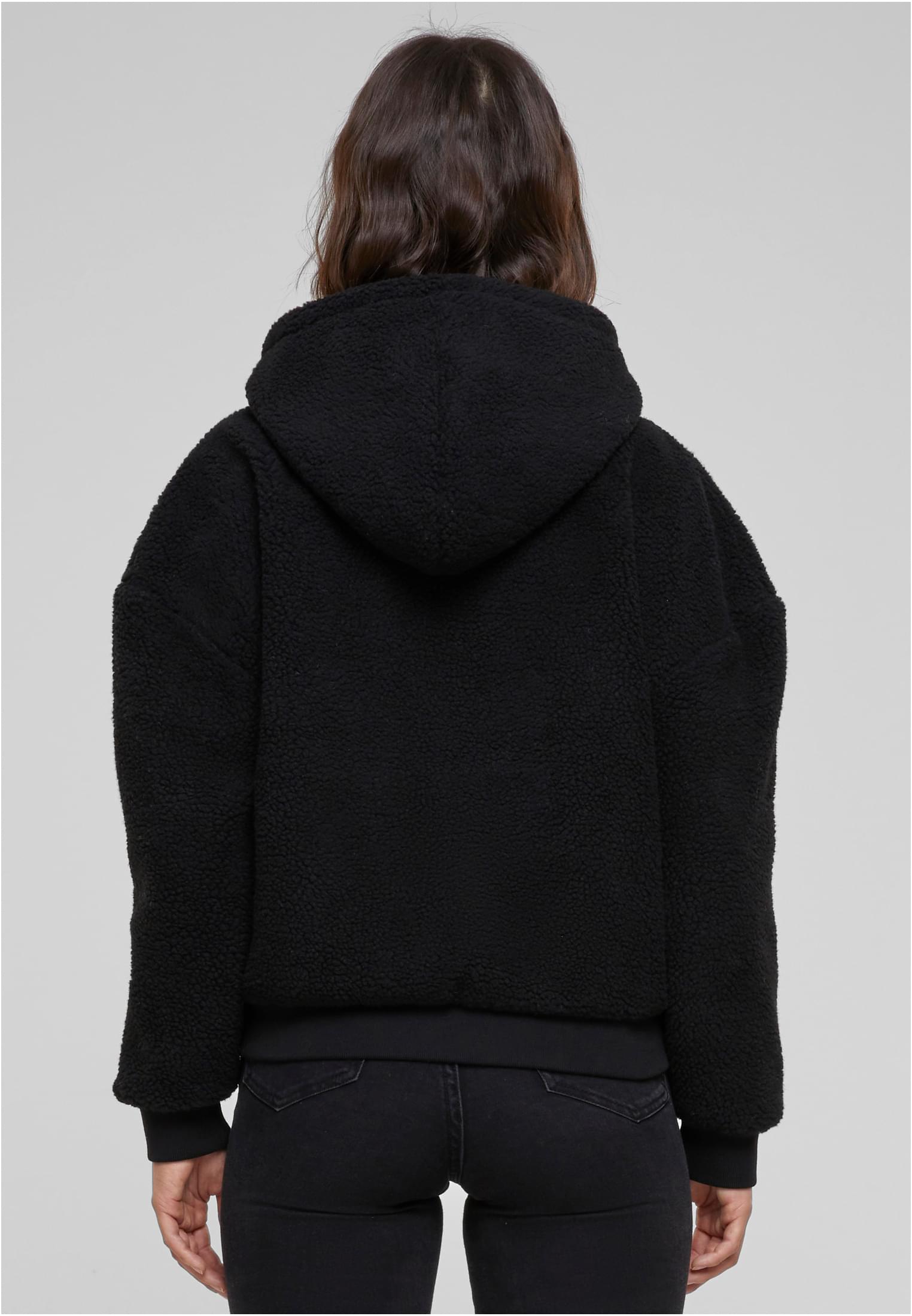 Ladies Oversized Sherpa Zip Hoody | black