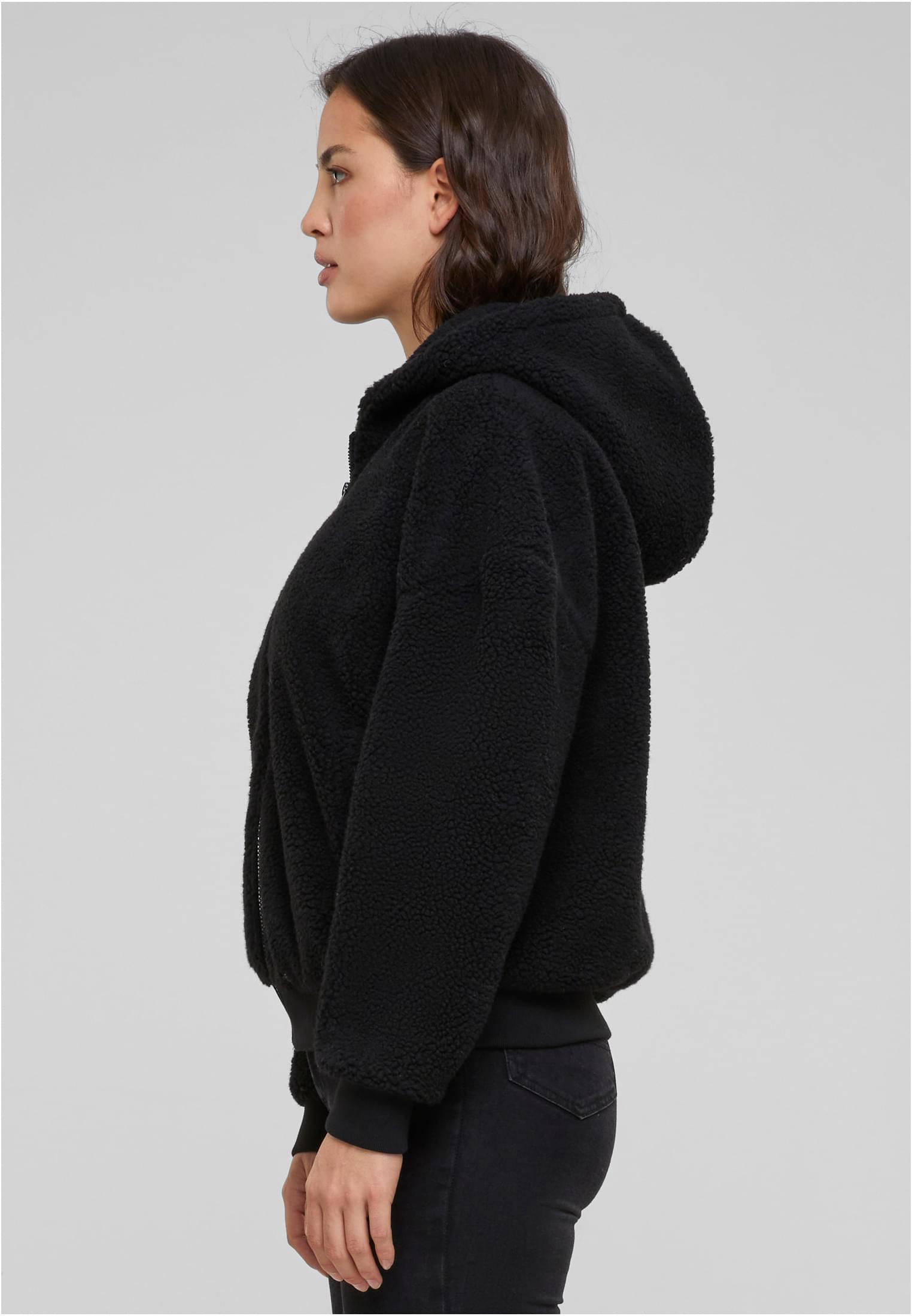 Ladies Oversized Sherpa Zip Hoody | black