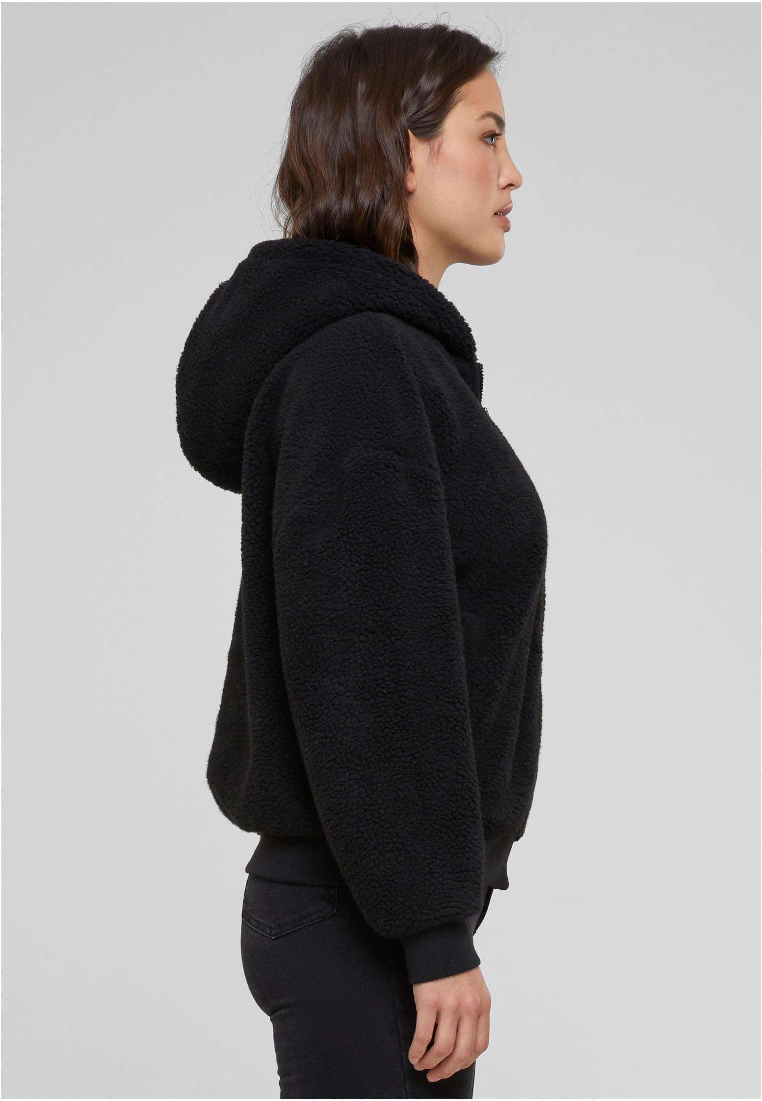 Ladies Oversized Sherpa Zip Hoody | black