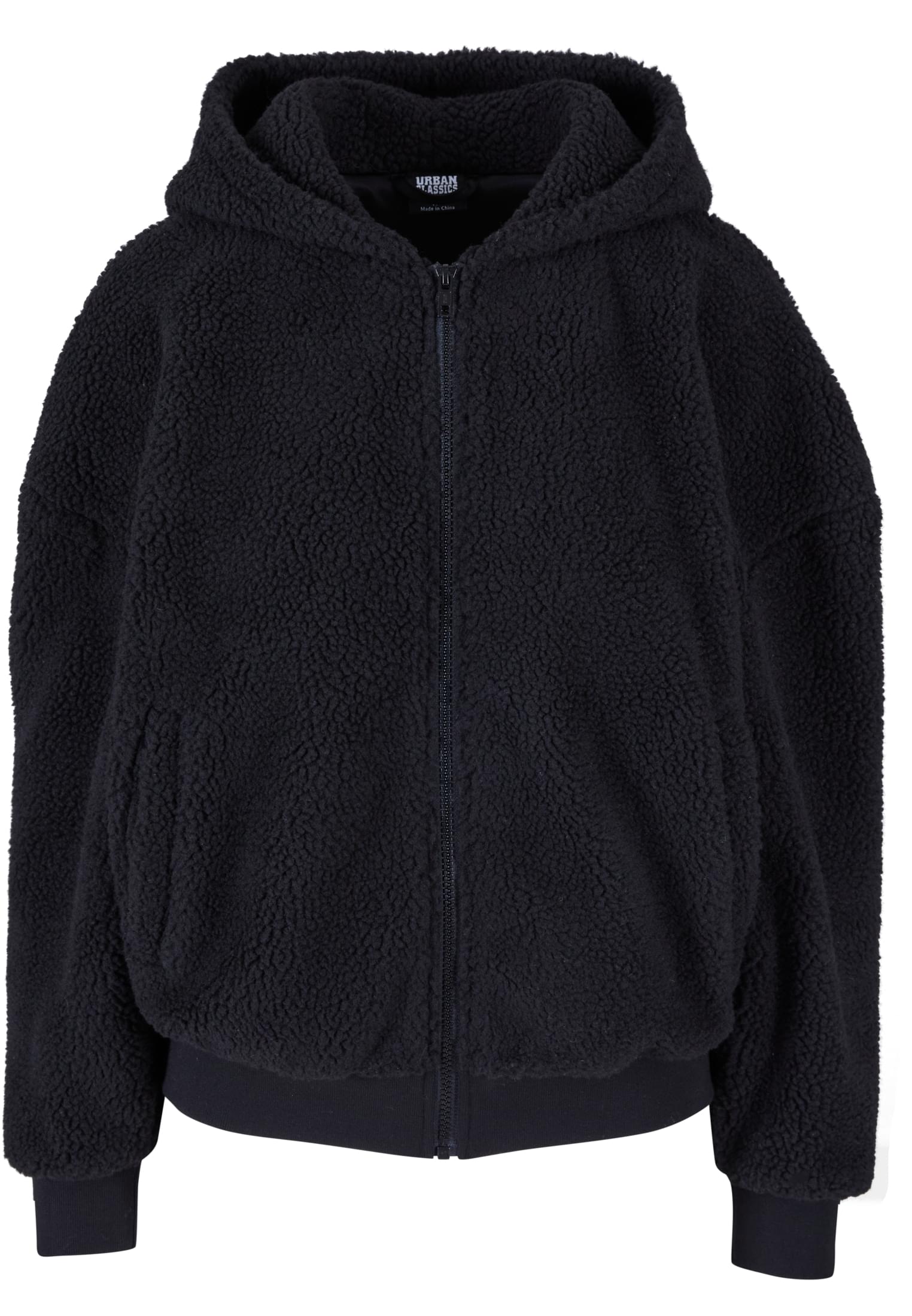 Ladies Oversized Sherpa Zip Hoody | black