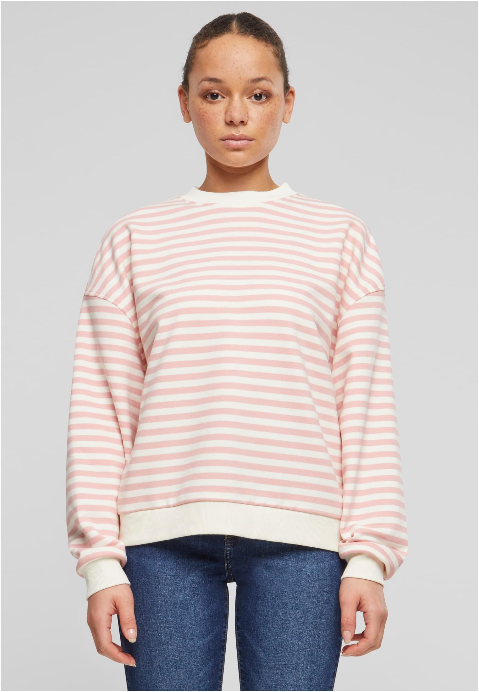 Ladies Oversized Striped Crewneck | lemonadepink/whitesand