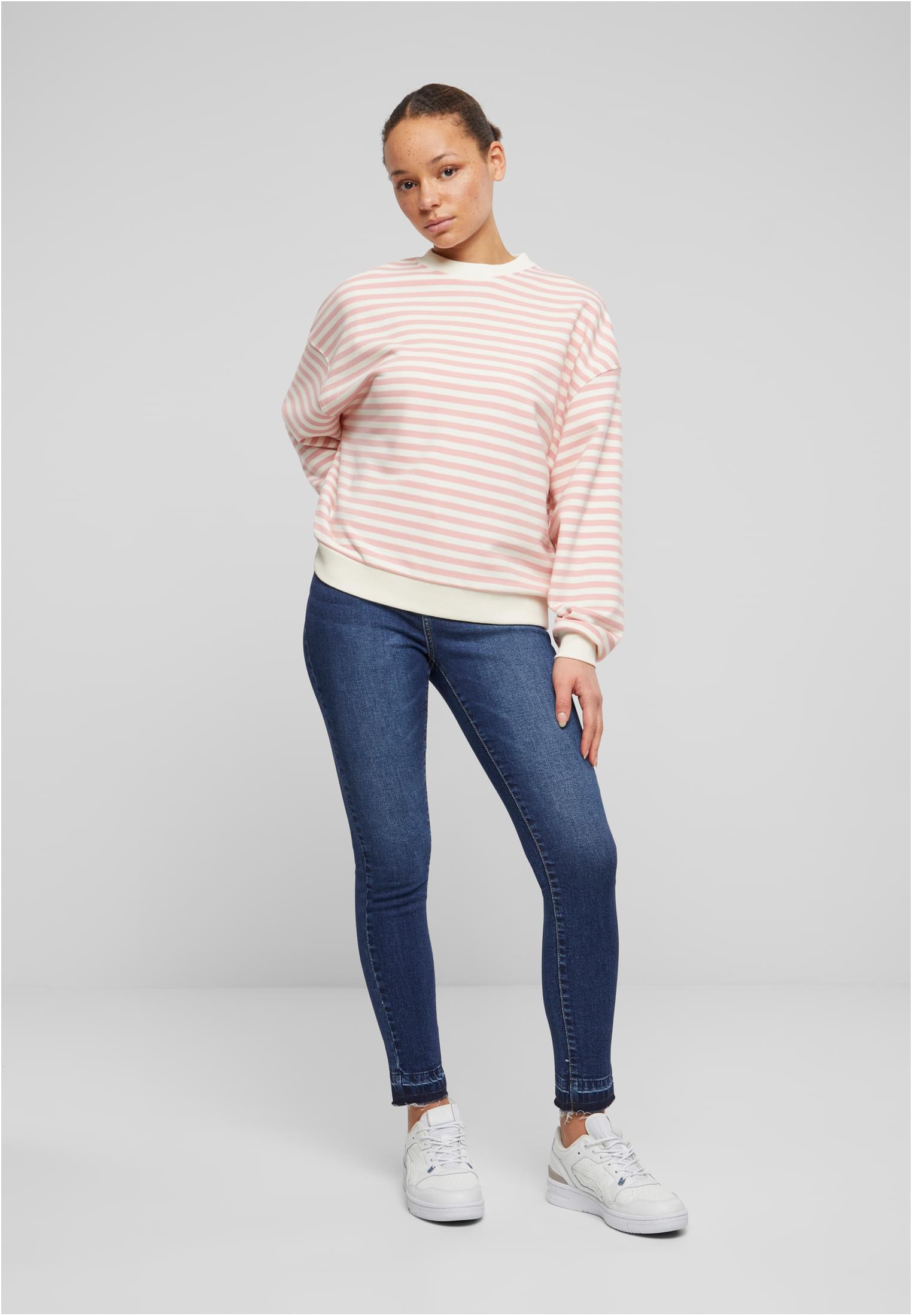 Ladies Oversized Striped Crewneck | lemonadepink/whitesand