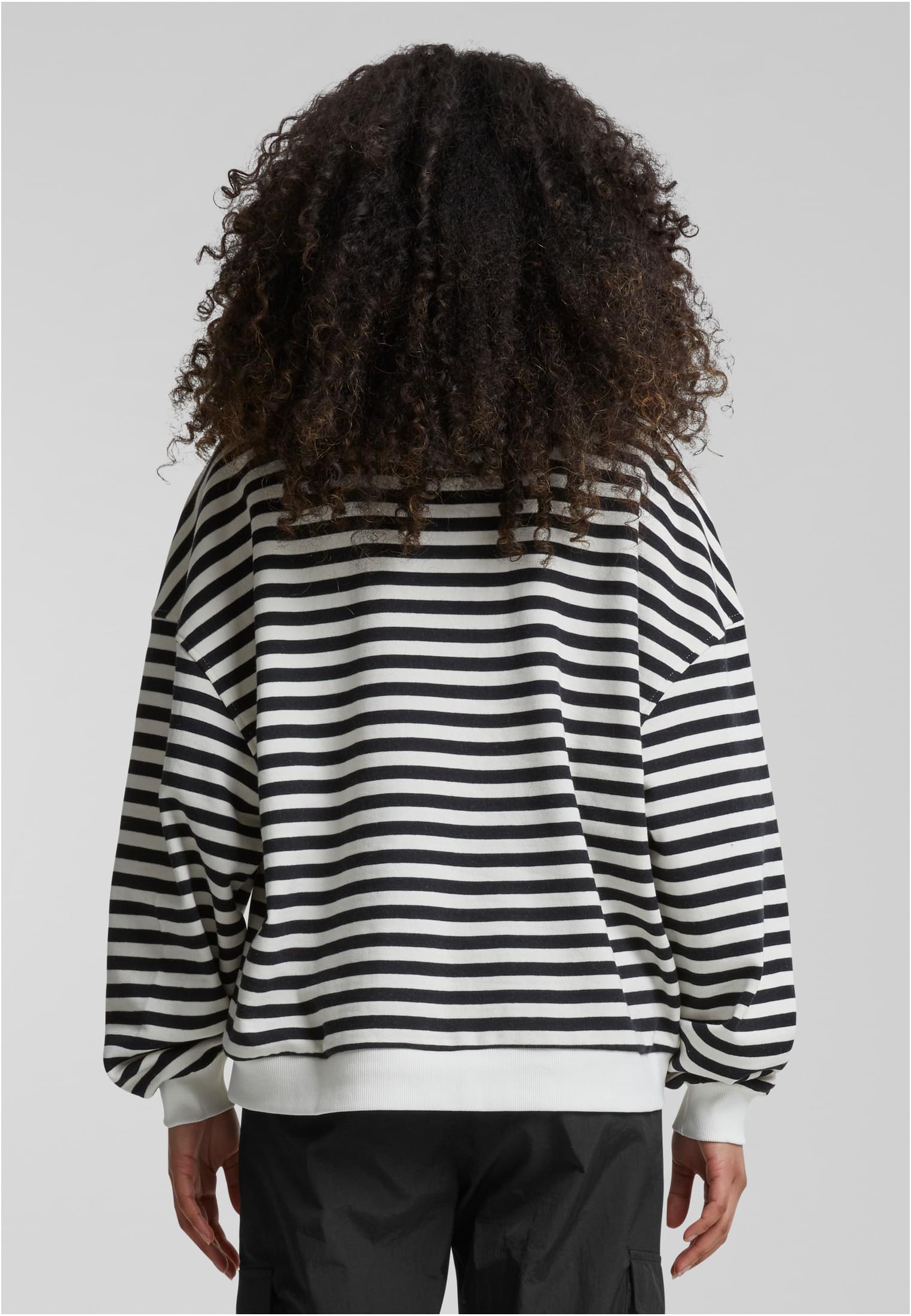 Ladies Oversized Striped Crewneck | black/whitesand