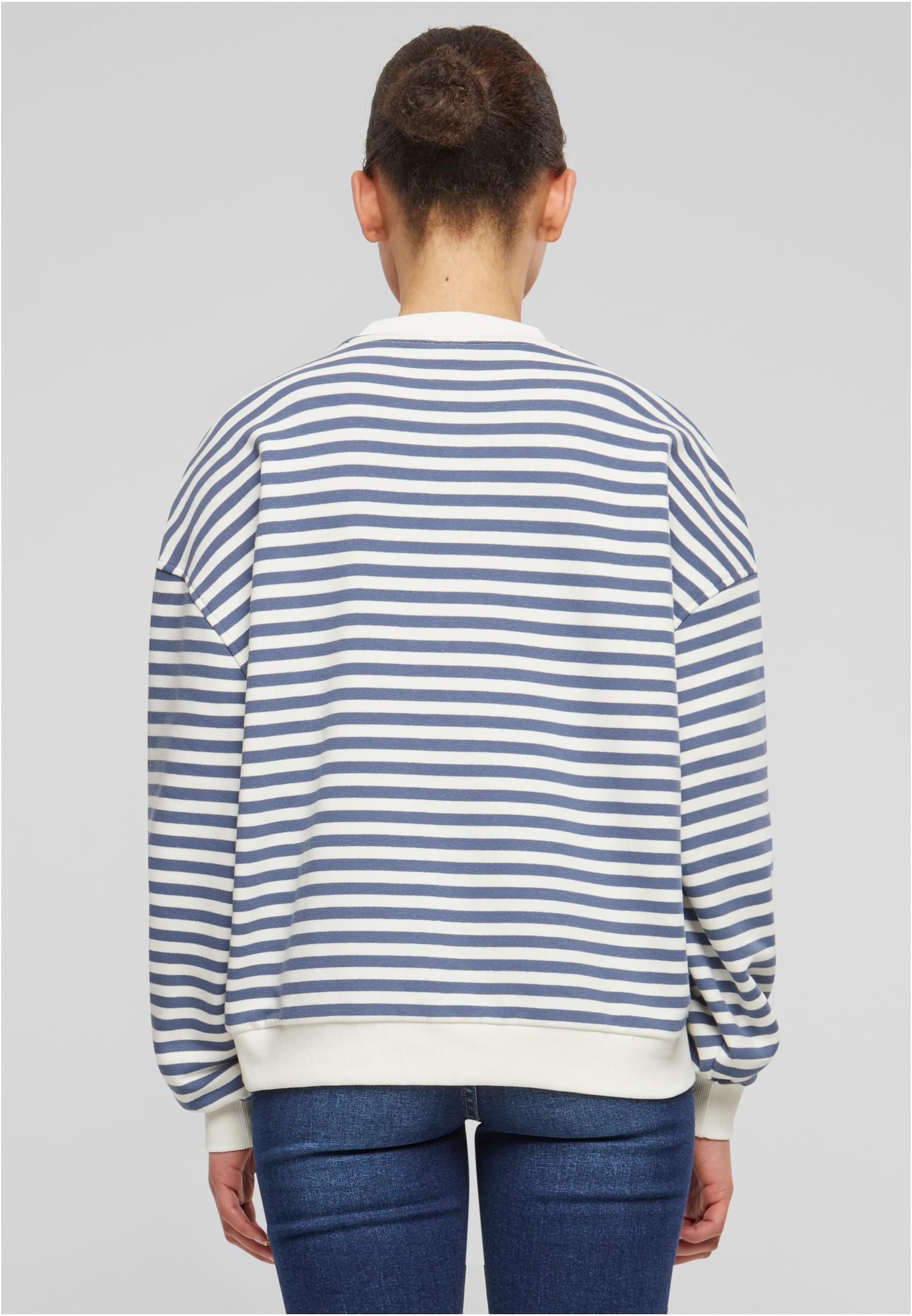 Ladies Oversized Striped Crewneck | whitesand/vintageblue