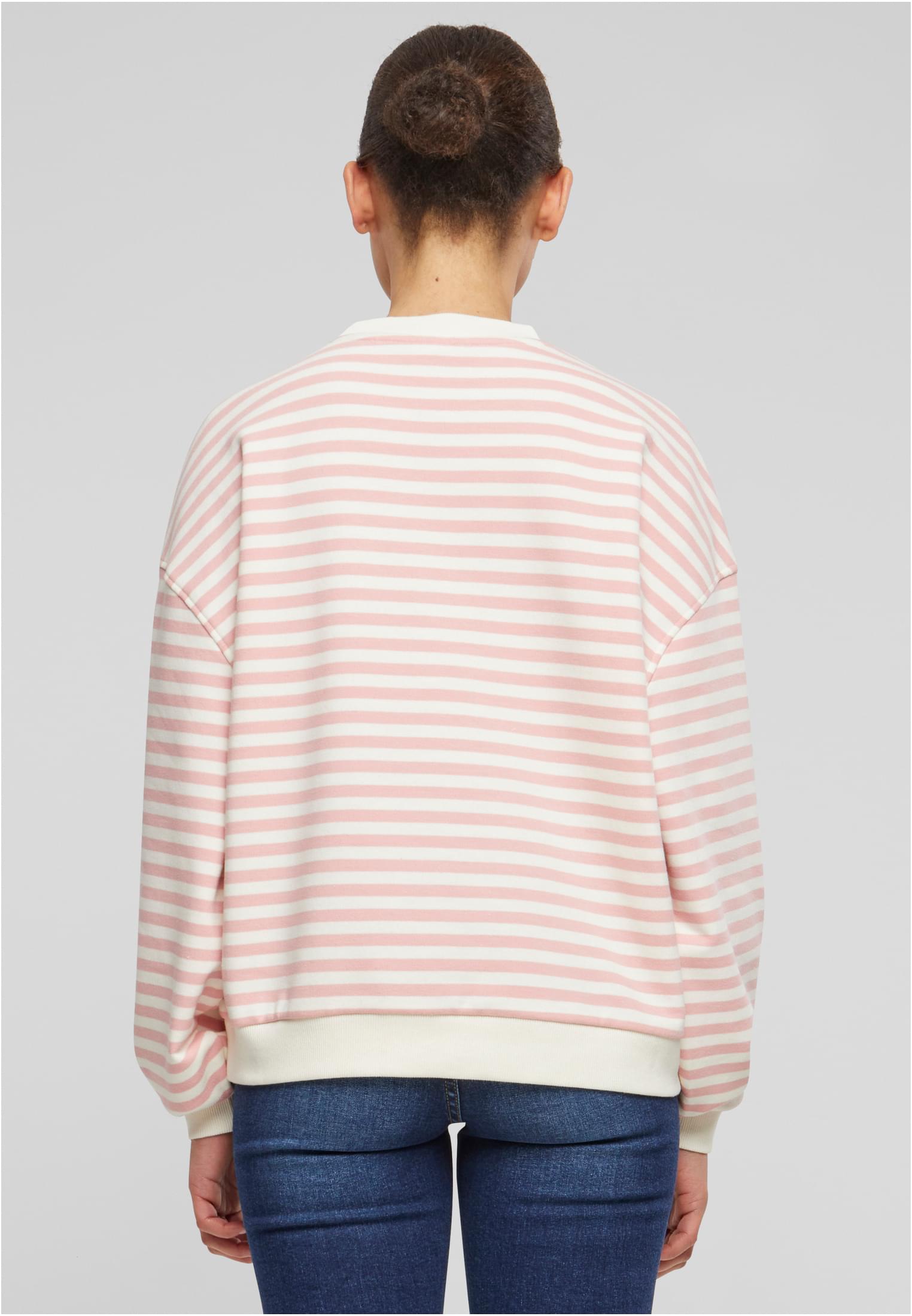 Ladies Oversized Striped Crewneck | lemonadepink/whitesand