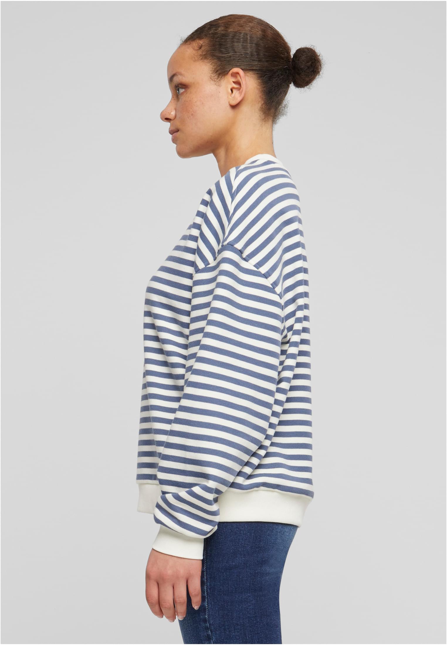 Ladies Oversized Striped Crewneck | whitesand/vintageblue