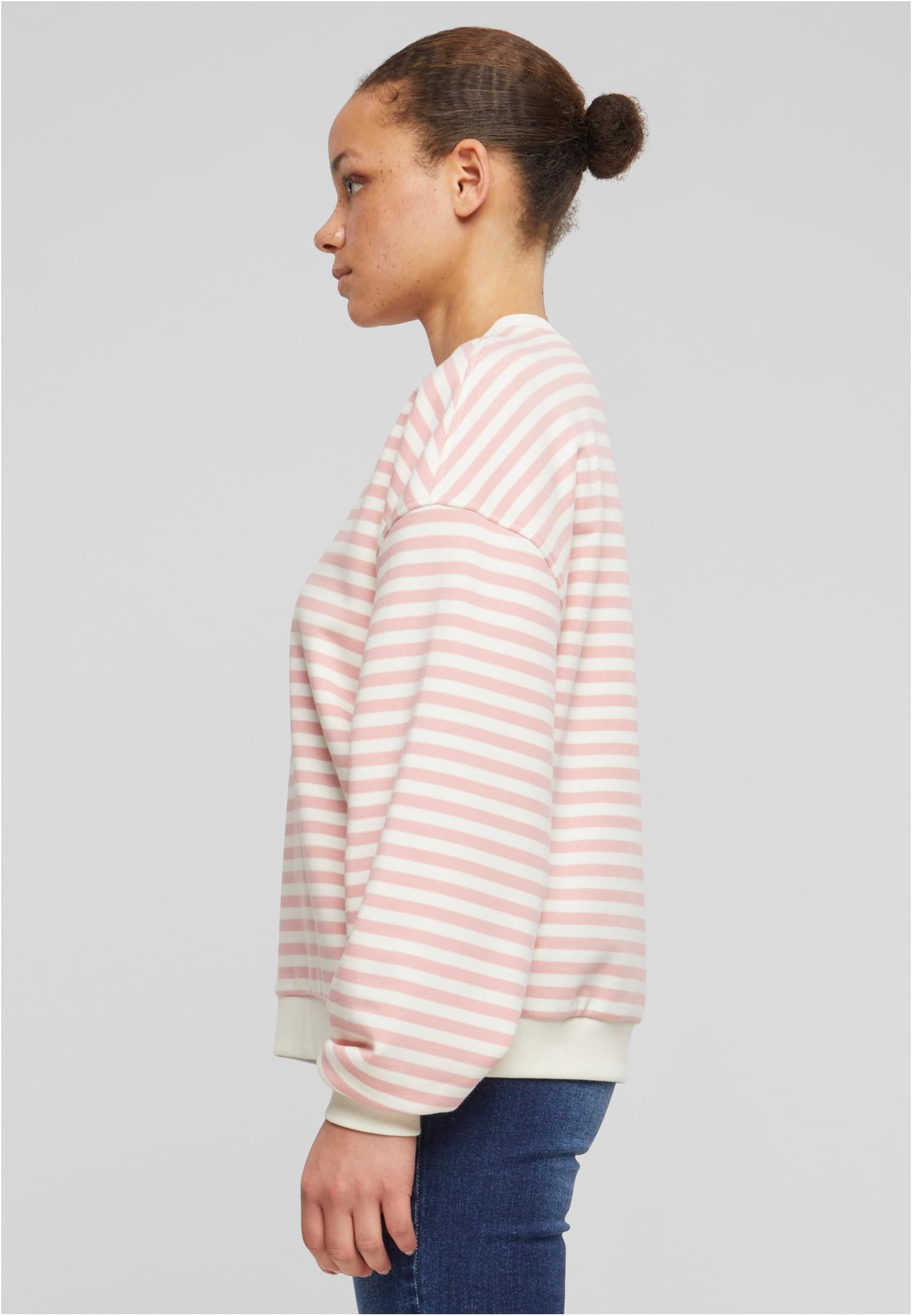 Ladies Oversized Striped Crewneck | lemonadepink/whitesand