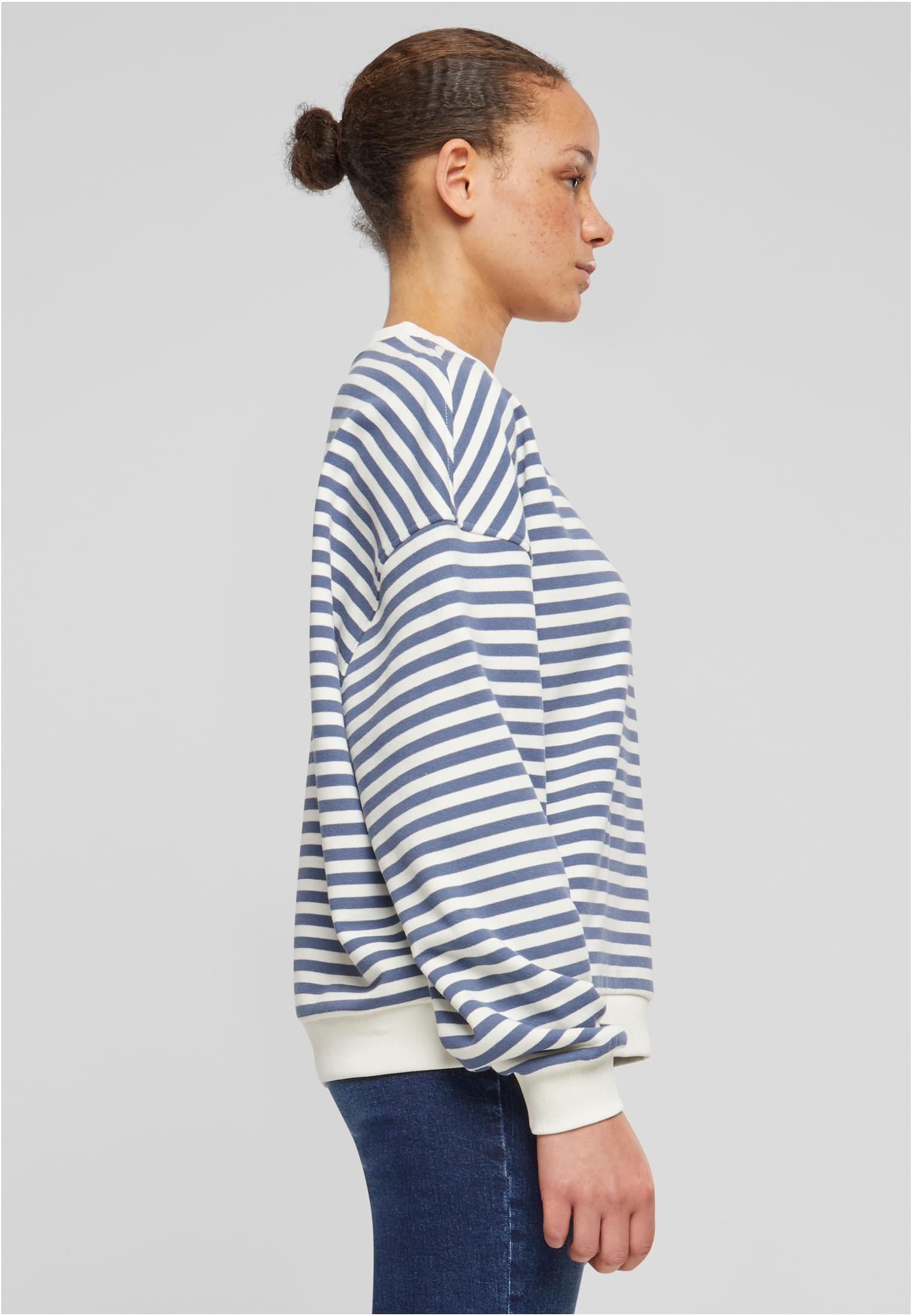 Ladies Oversized Striped Crewneck | whitesand/vintageblue