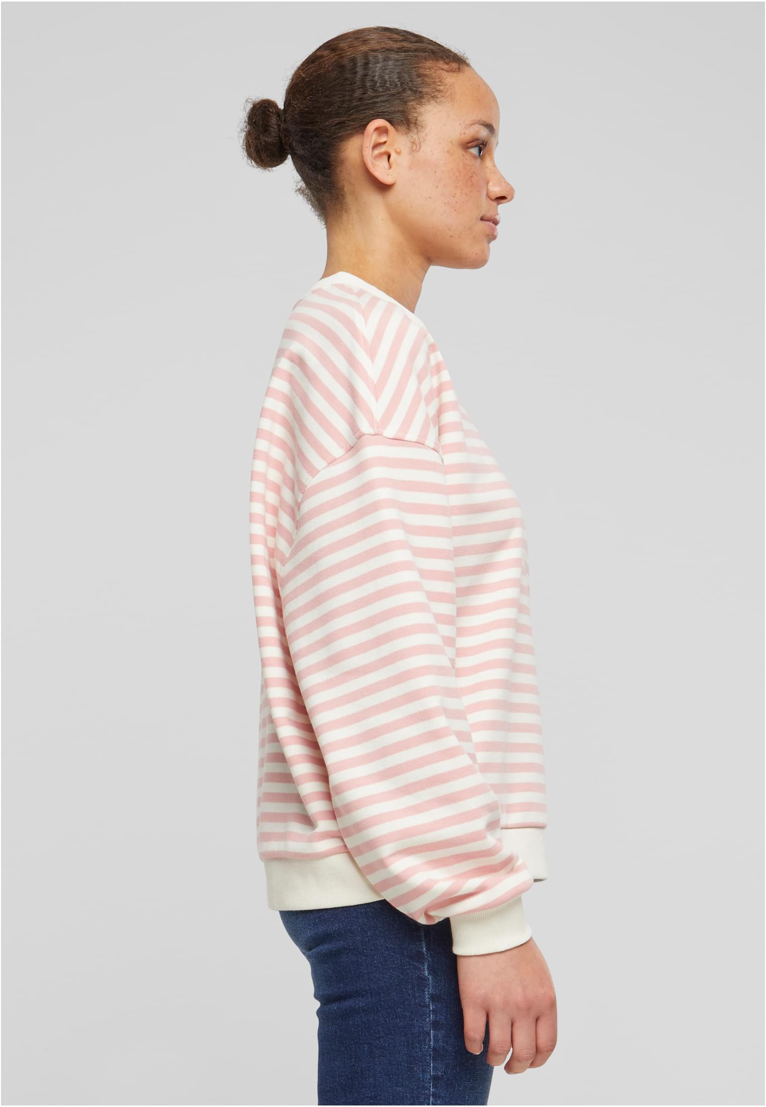 Ladies Oversized Striped Crewneck | lemonadepink/whitesand