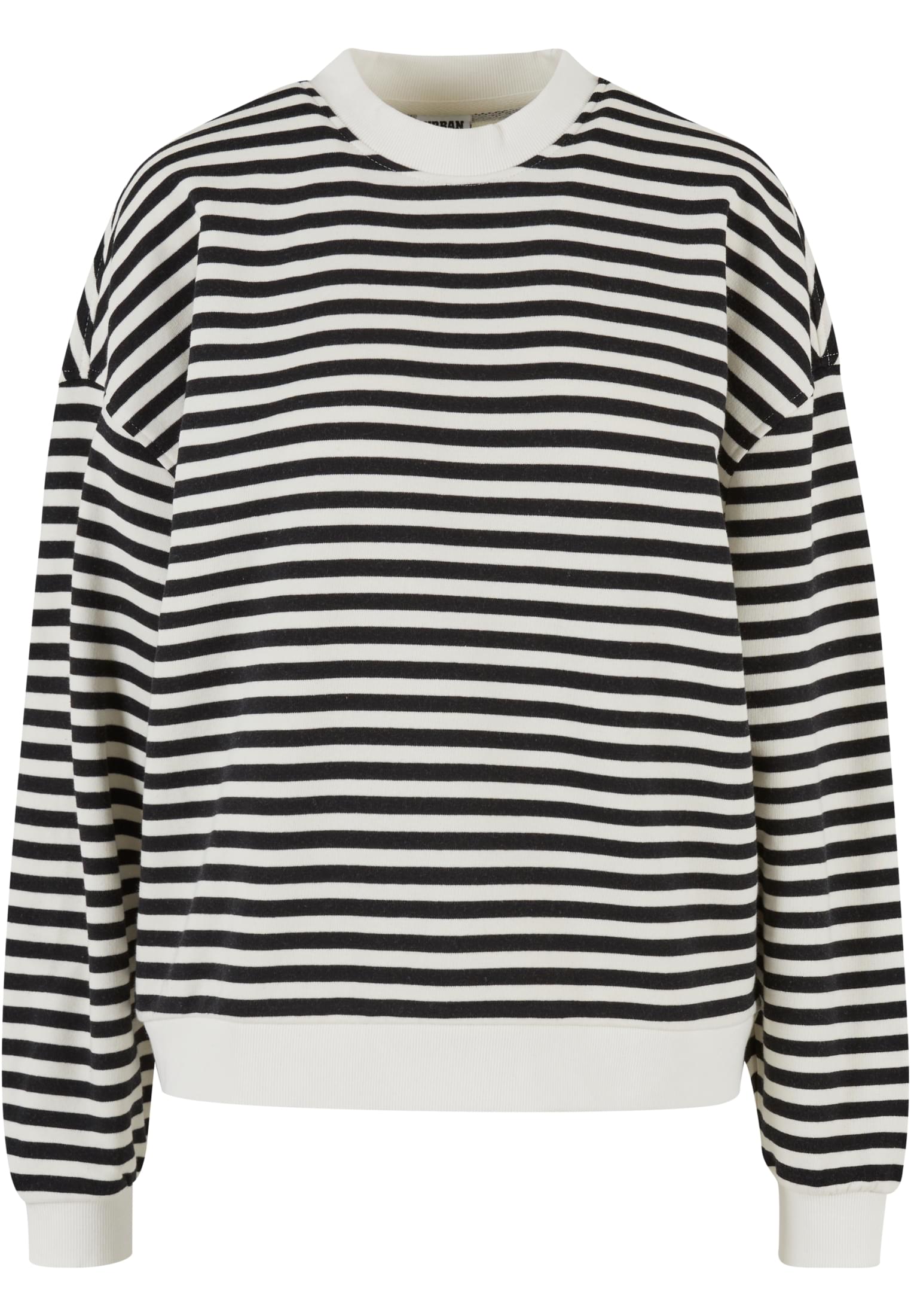 Ladies Oversized Striped Crewneck | black/whitesand