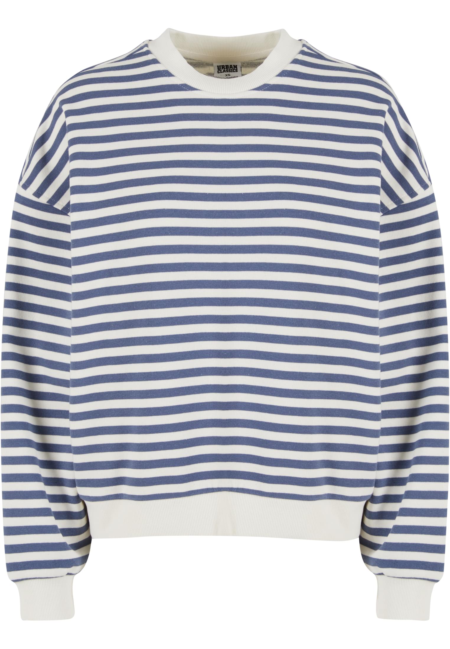 Ladies Oversized Striped Crewneck | whitesand/vintageblue