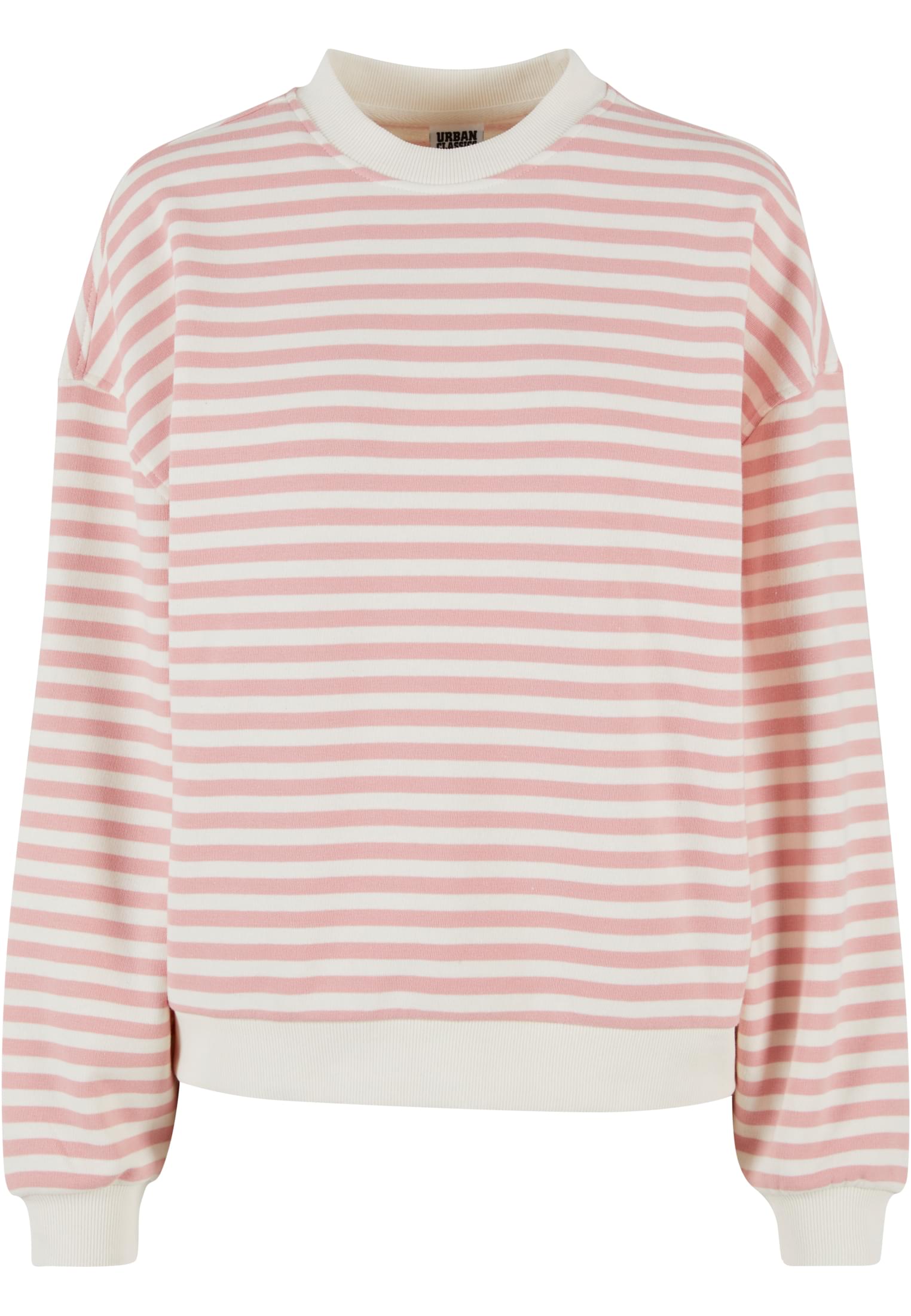 Ladies Oversized Striped Crewneck | lemonadepink/whitesand