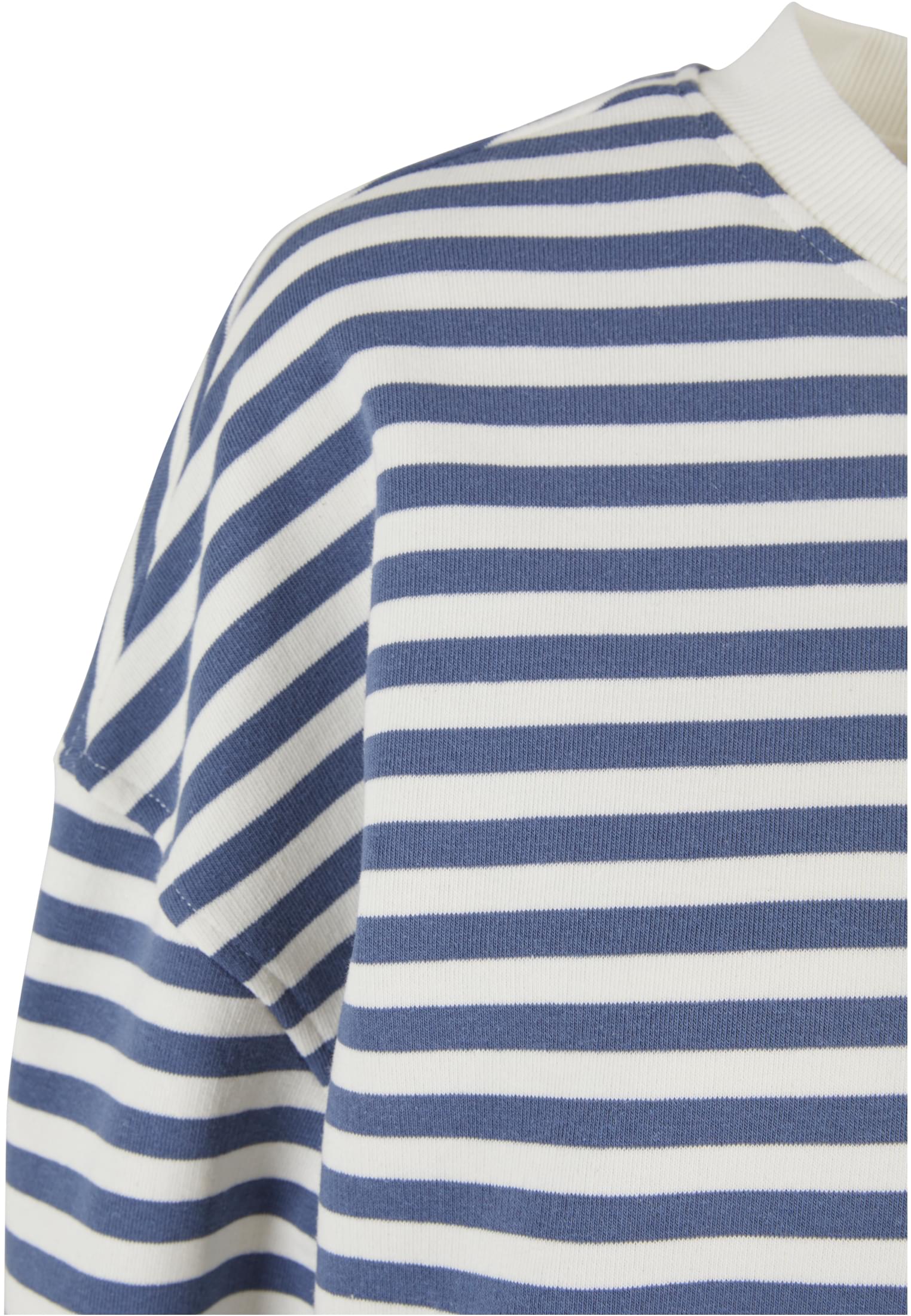 Ladies Oversized Striped Crewneck | whitesand/vintageblue