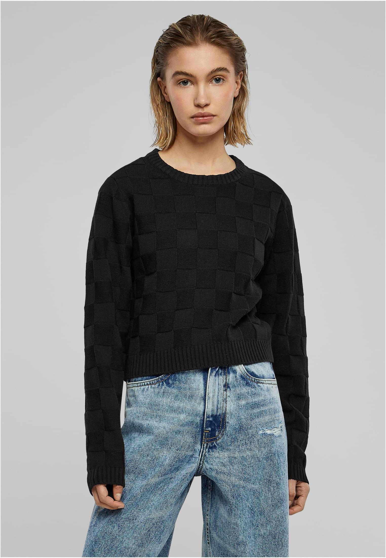 Ladies Check Knit Sweater | black