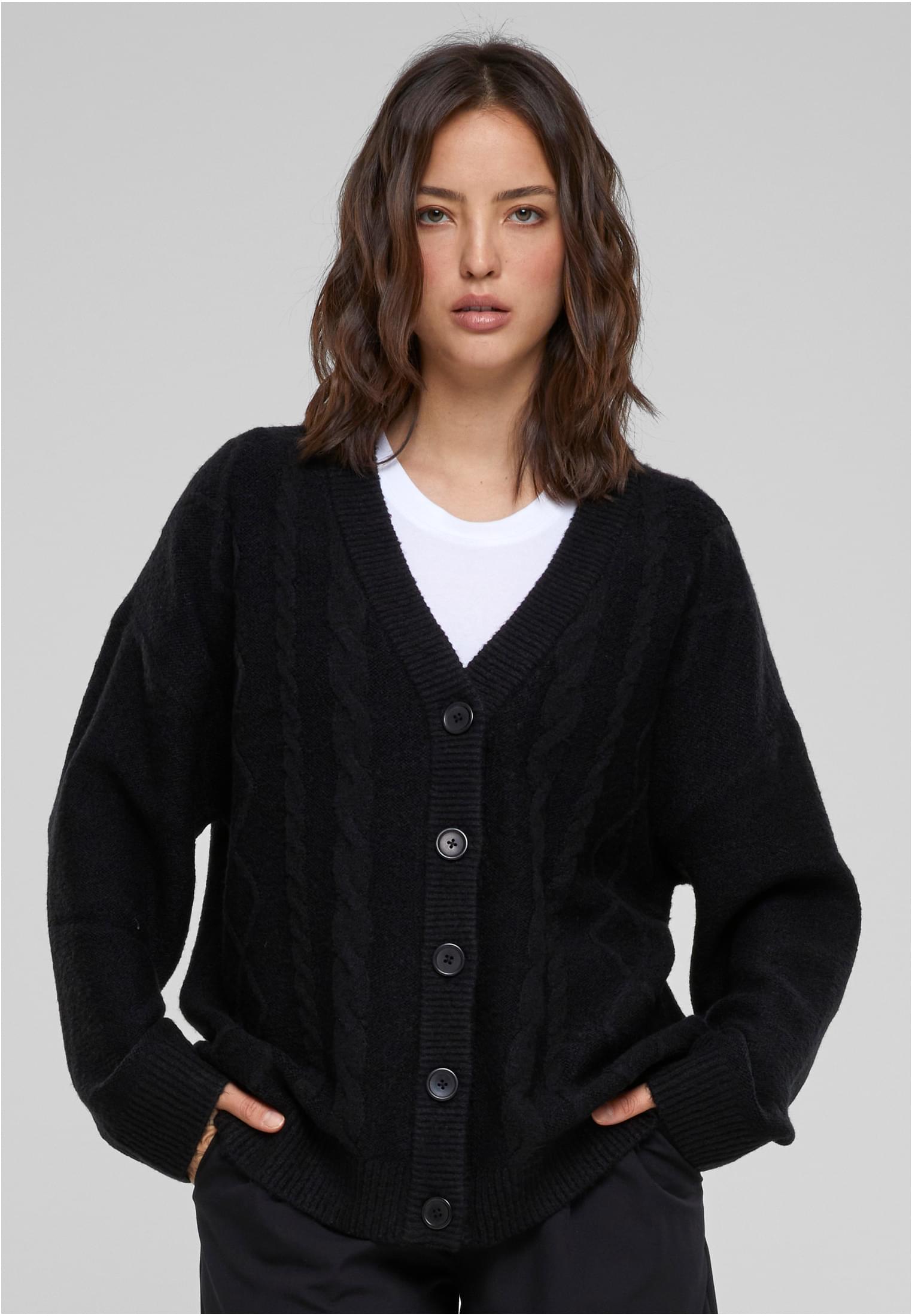 Ladies Cabel Knit Cardigan | black