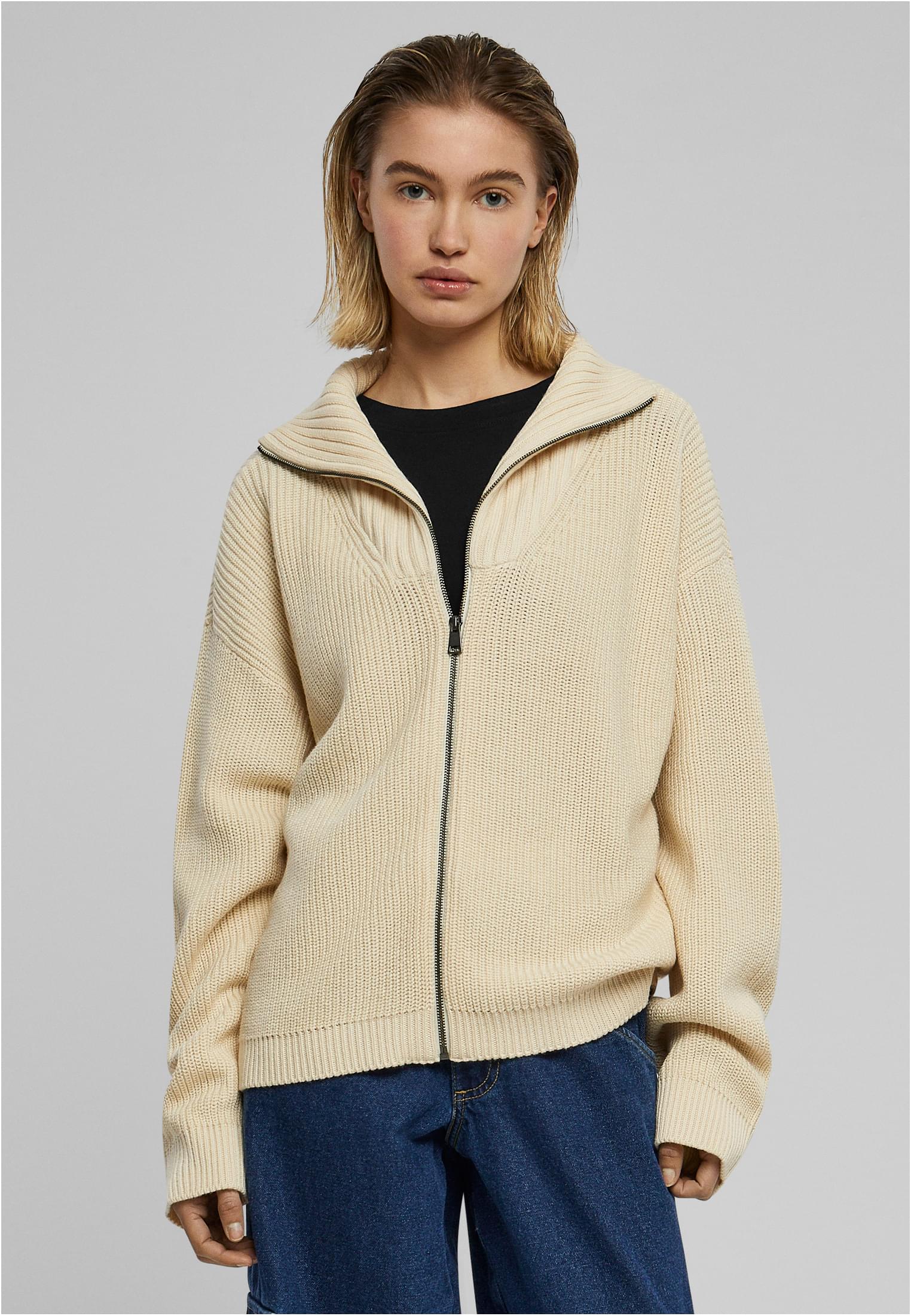 Ladies Knitted Zip Cardigan | sand