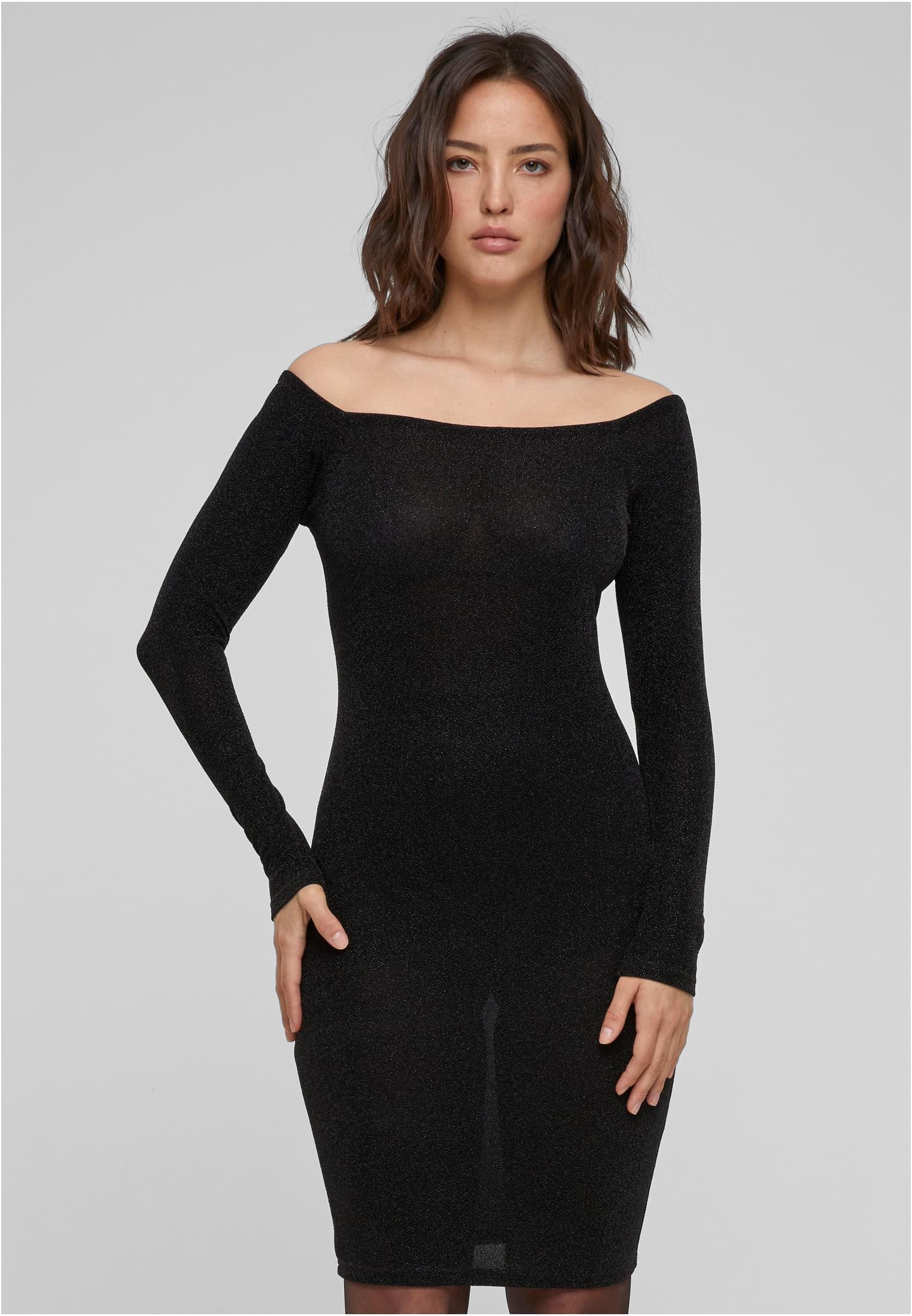 Ladies Off Shoulder Longsleeve Glitter Dress | black