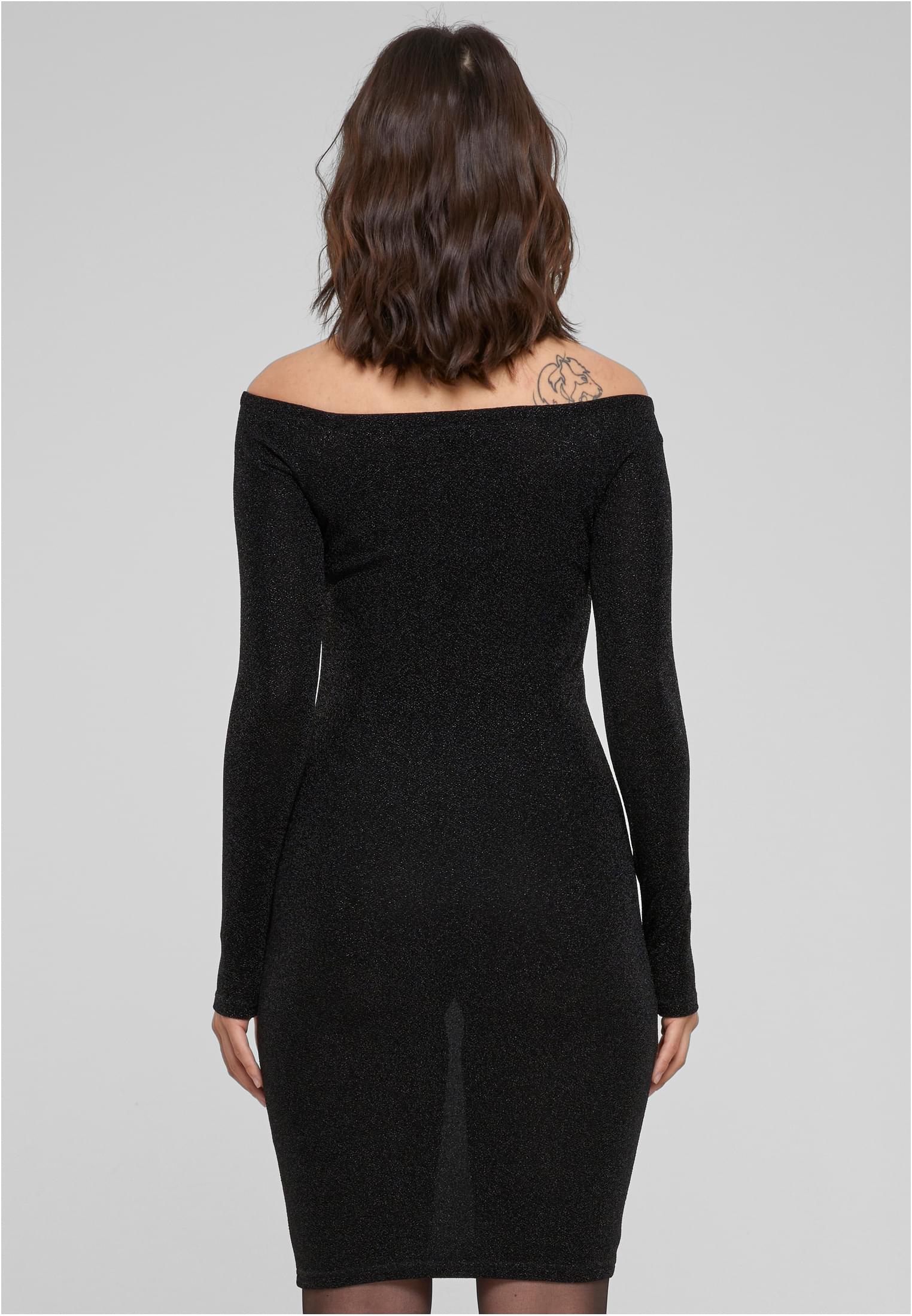 Ladies Off Shoulder Longsleeve Glitter Dress | black