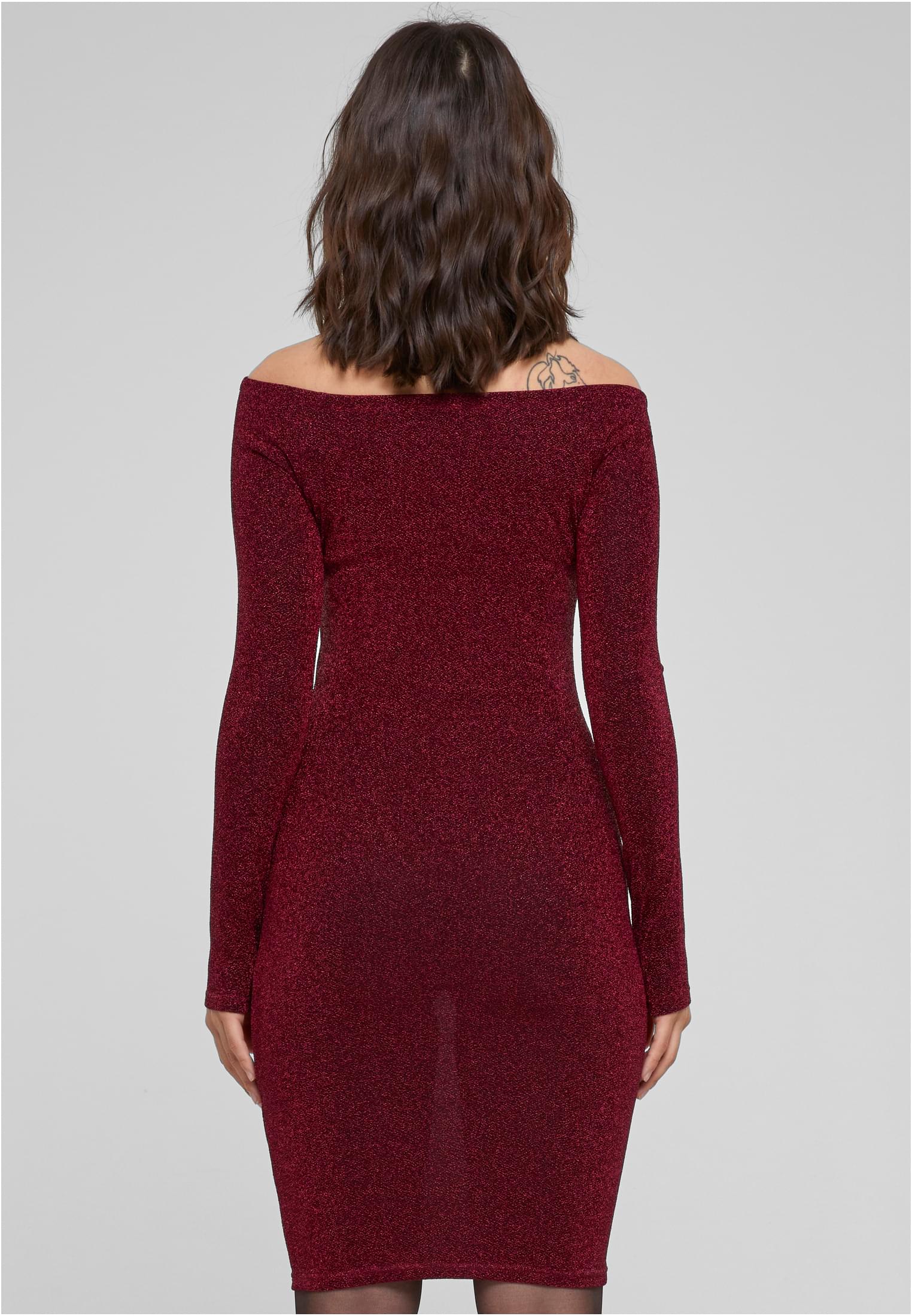 Ladies Off Shoulder Longsleeve Glitter Dress | burgundy