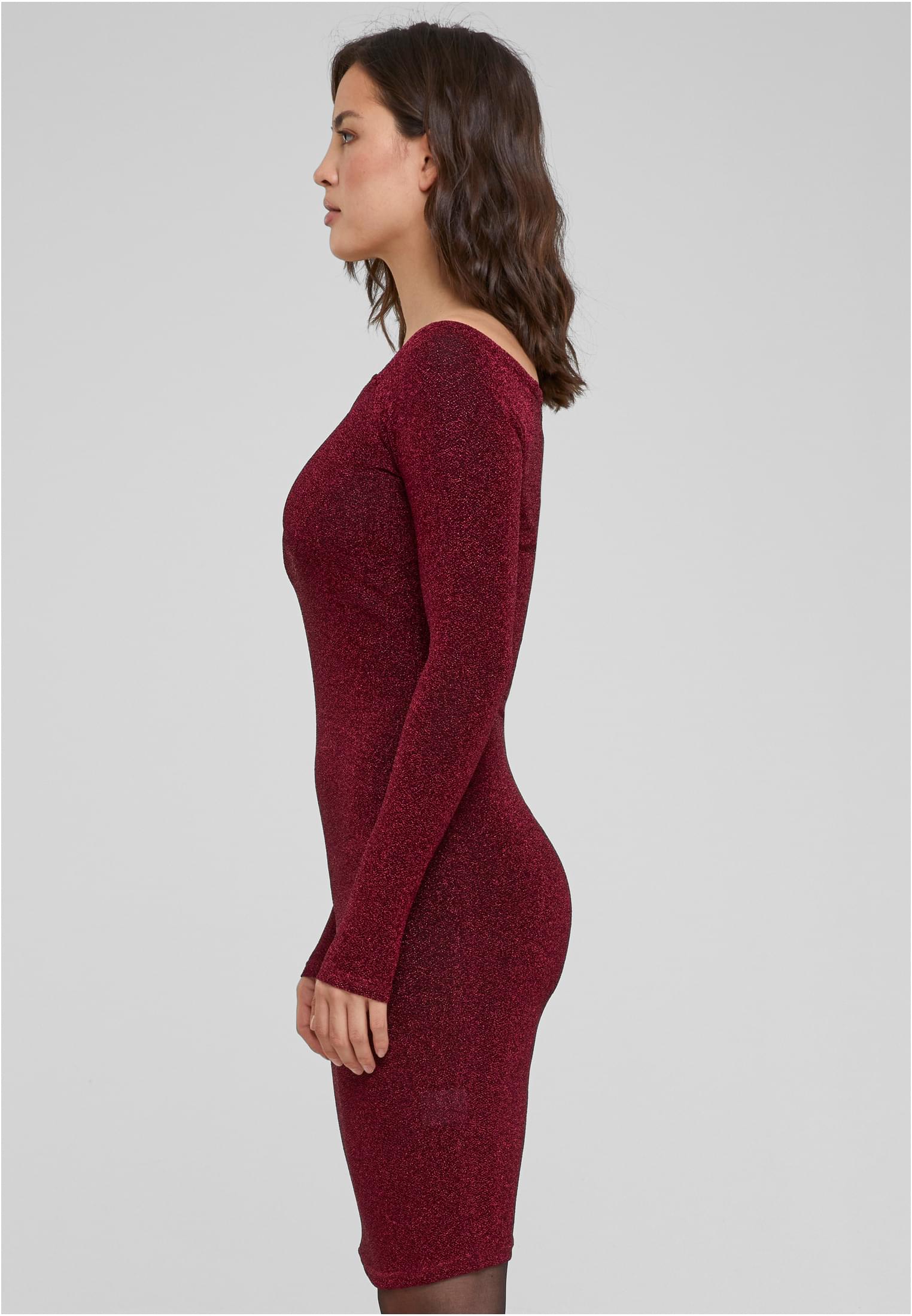 Ladies Off Shoulder Longsleeve Glitter Dress | burgundy