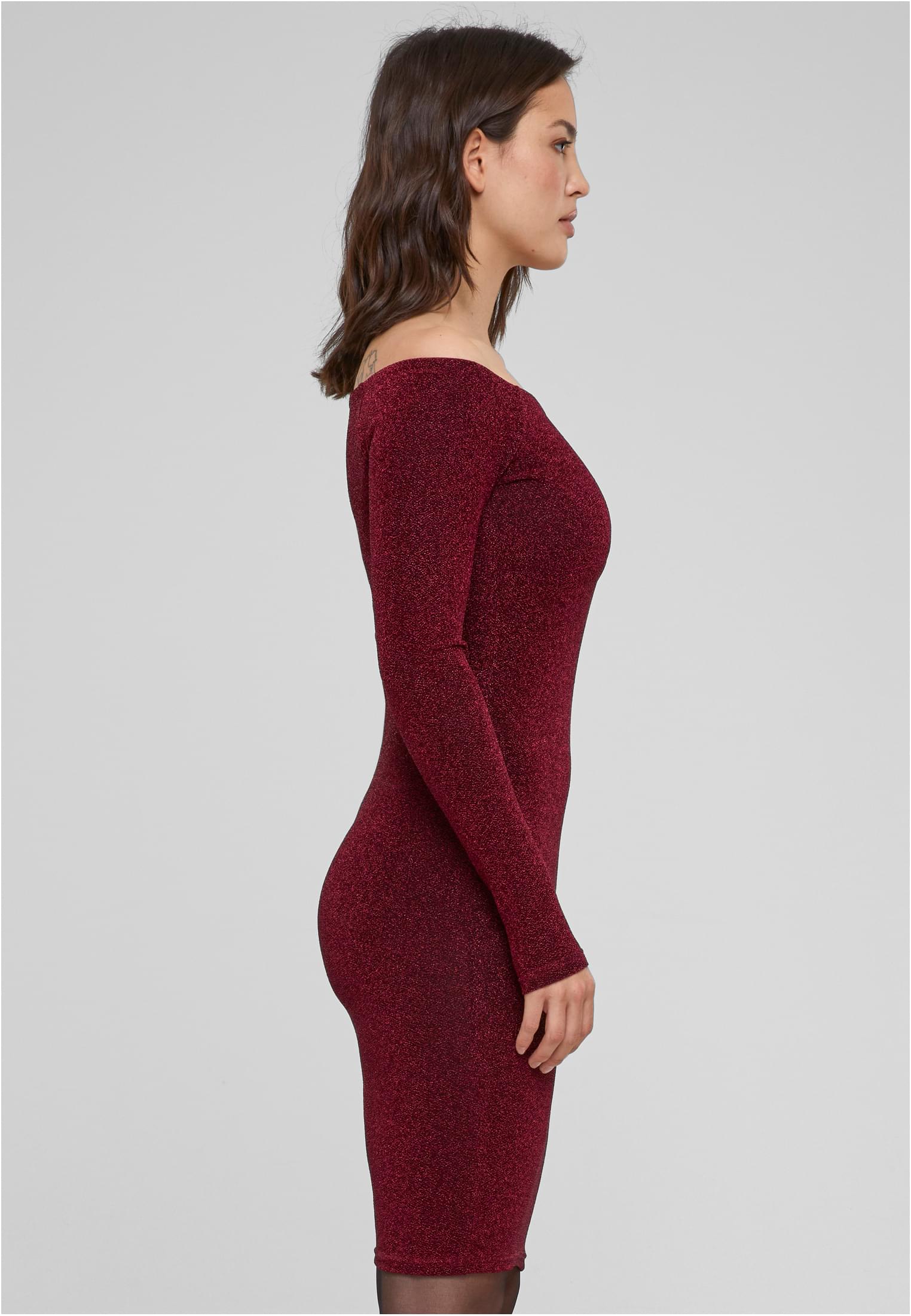 Ladies Off Shoulder Longsleeve Glitter Dress | burgundy