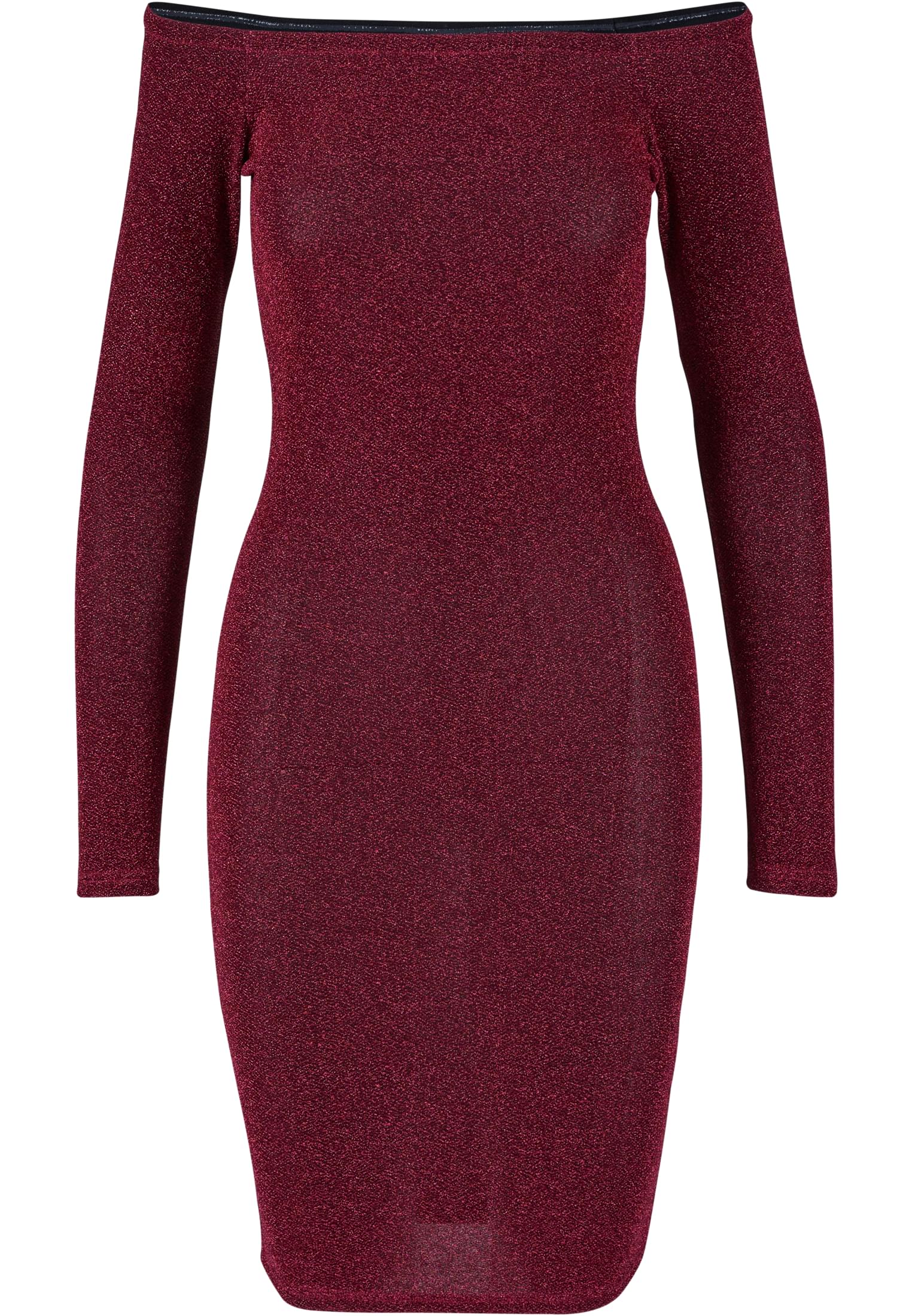 Ladies Off Shoulder Longsleeve Glitter Dress | burgundy