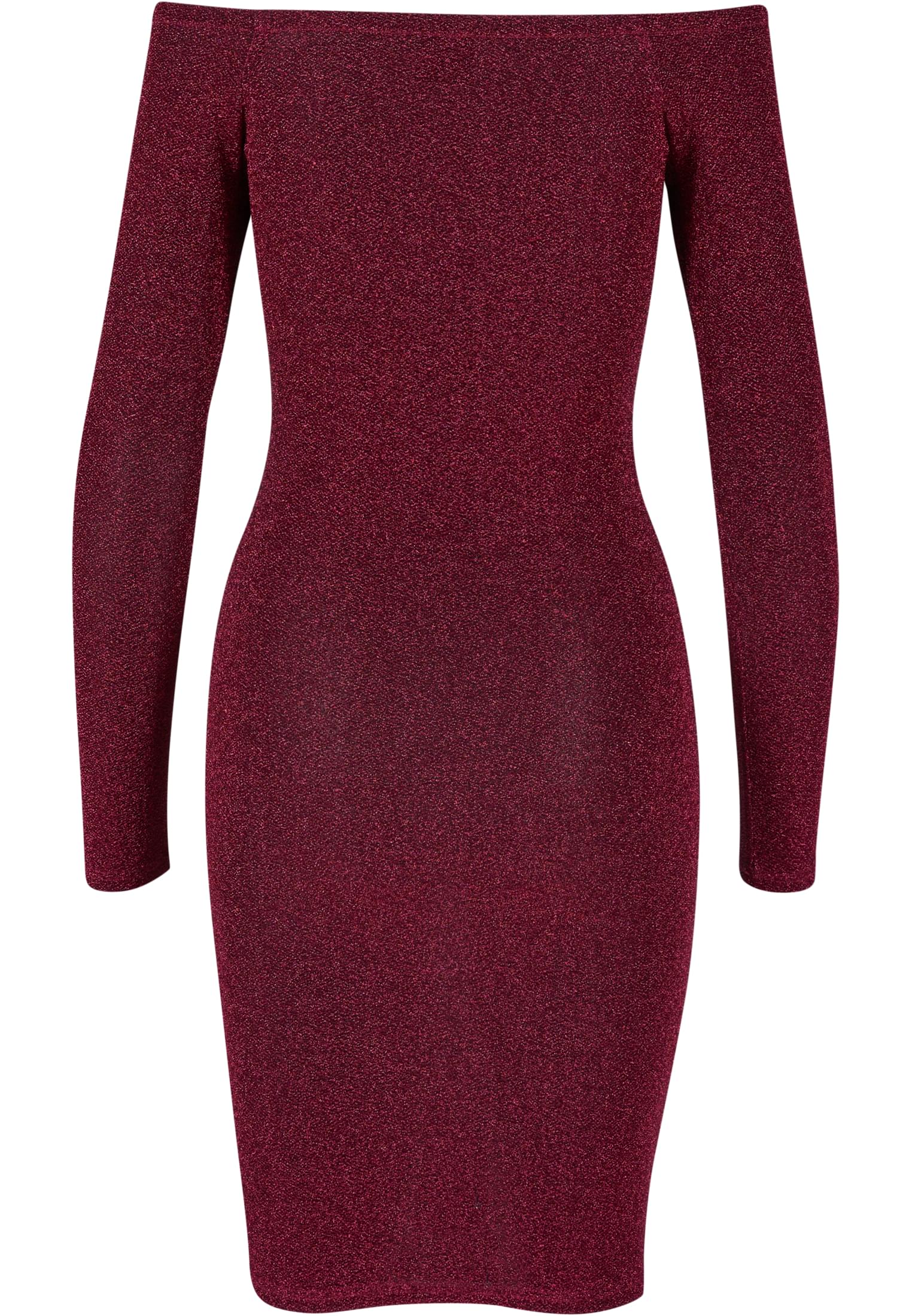 Ladies Off Shoulder Longsleeve Glitter Dress | burgundy