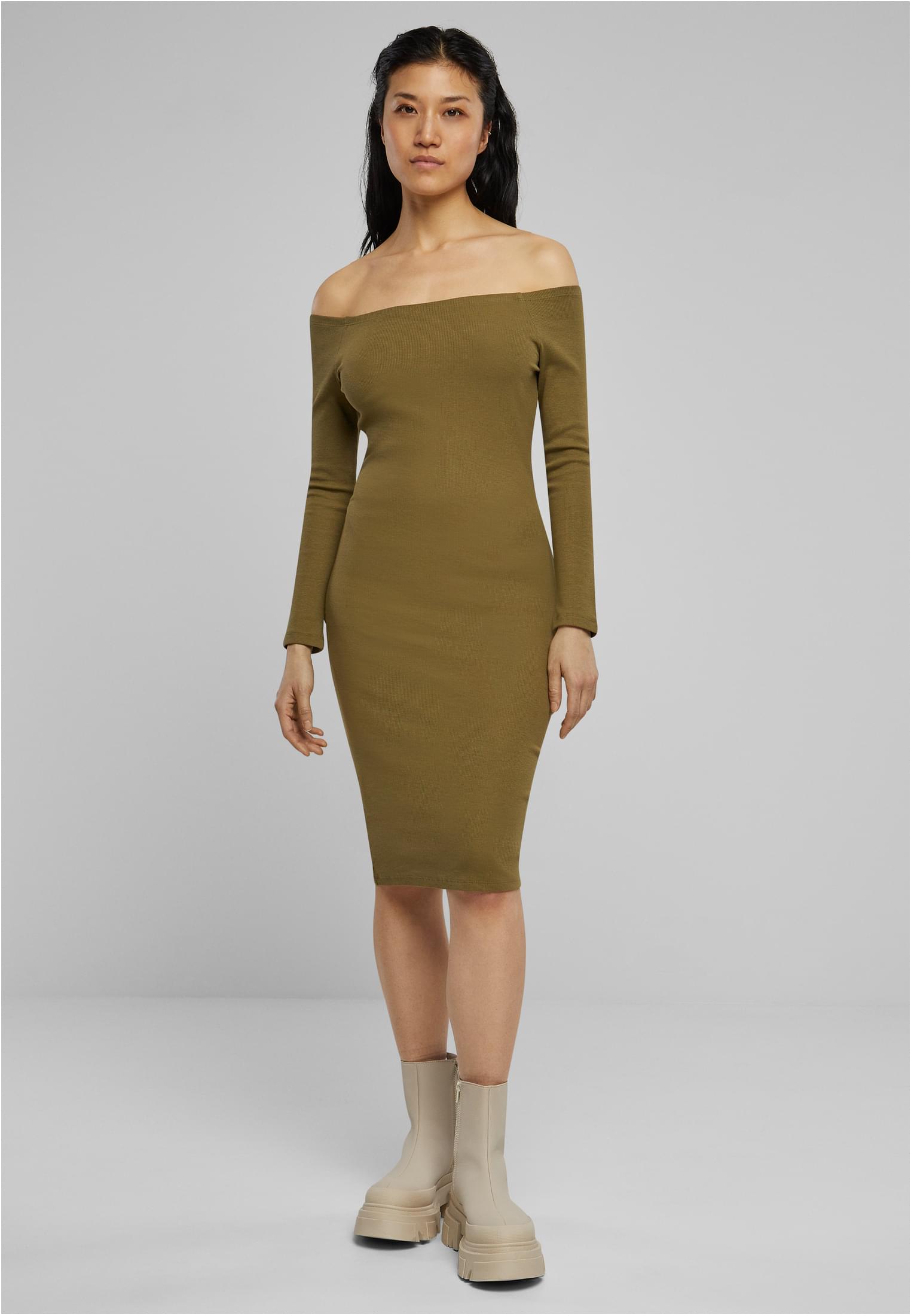 Ladies Off Shoulder Longsleeve Rib Dress | tiniolive