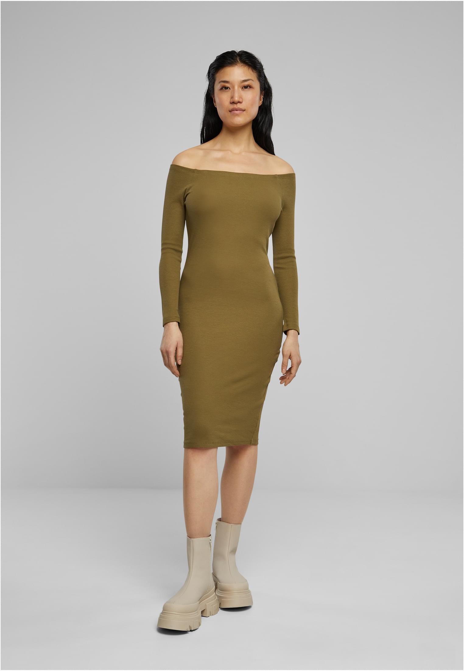 Ladies Off Shoulder Longsleeve Rib Dress | tiniolive