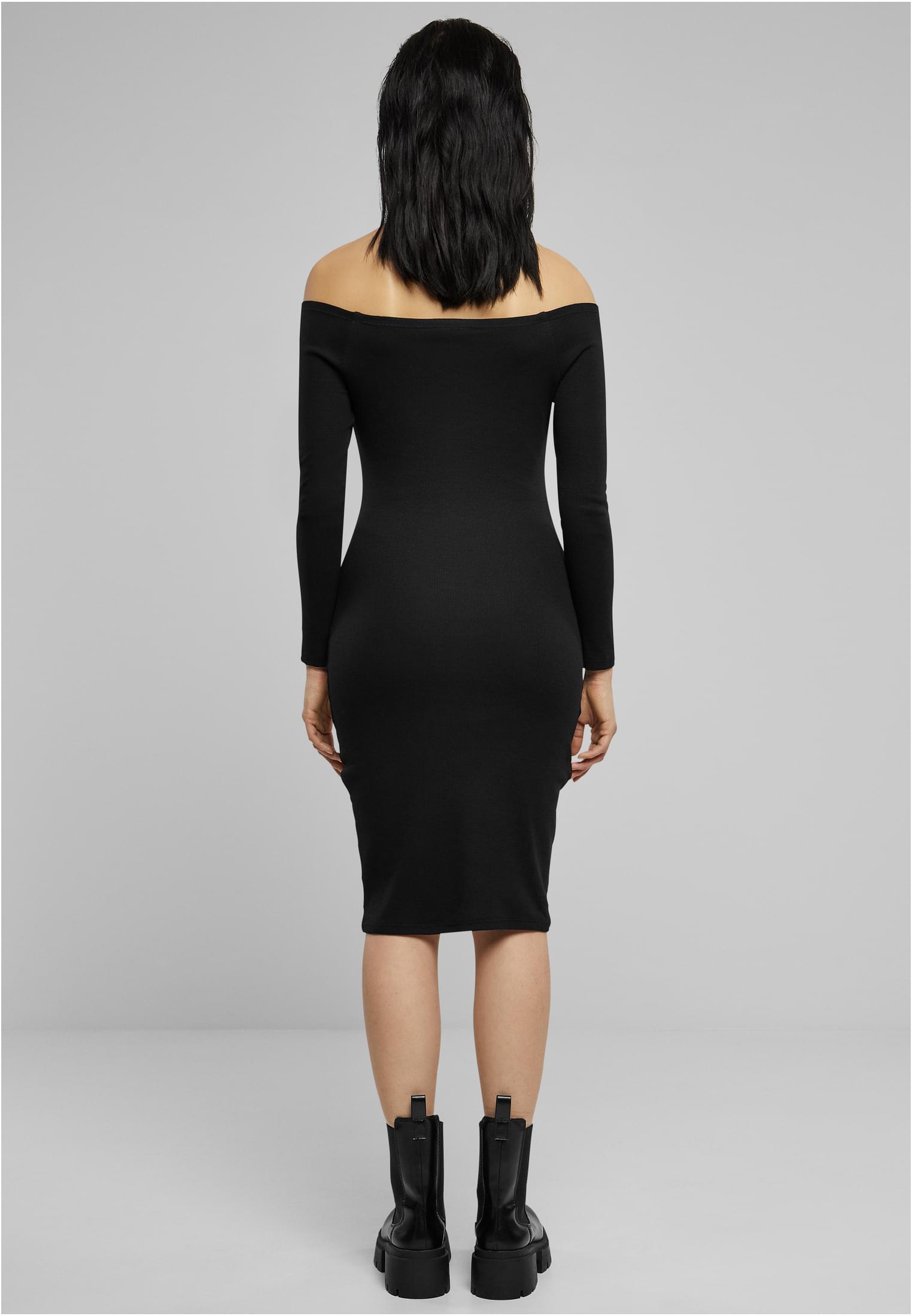 Ladies Off Shoulder Longsleeve Rib Dress | black