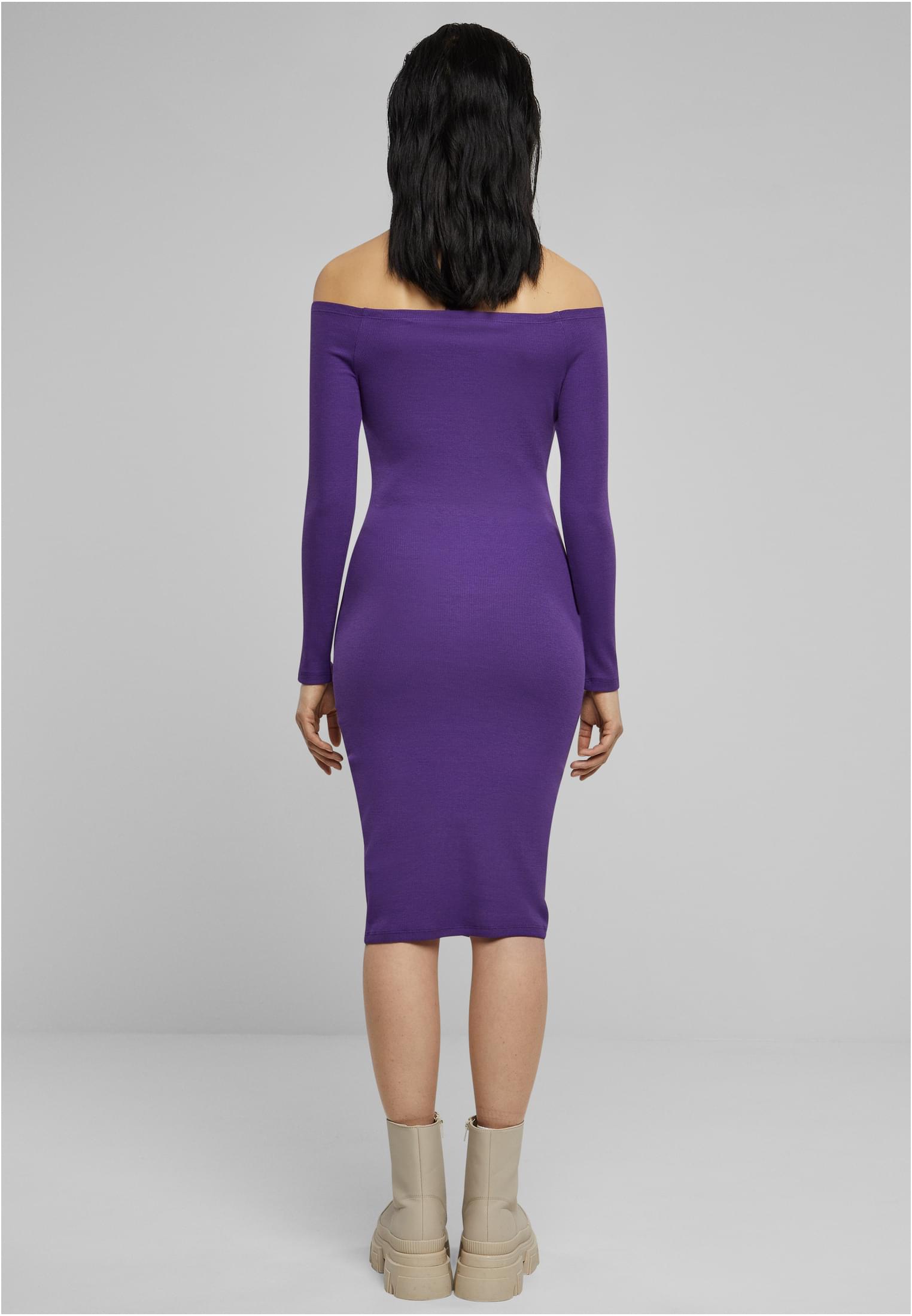 Ladies Off Shoulder Longsleeve Rib Dress | realviolet