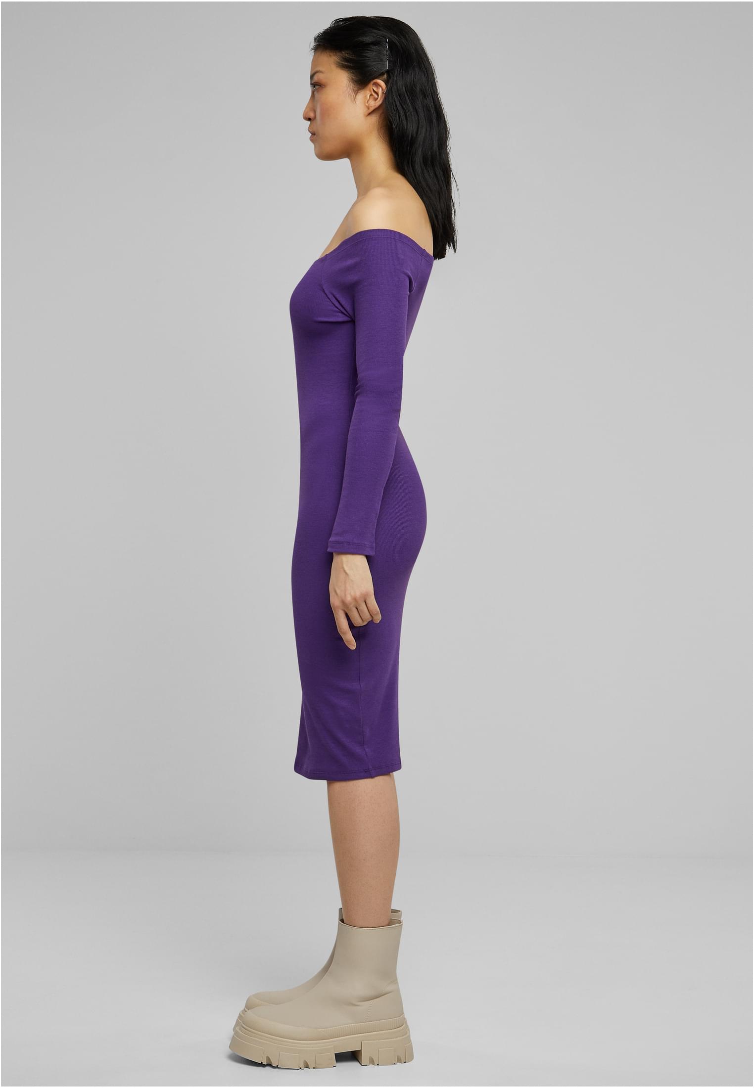 Ladies Off Shoulder Longsleeve Rib Dress | realviolet