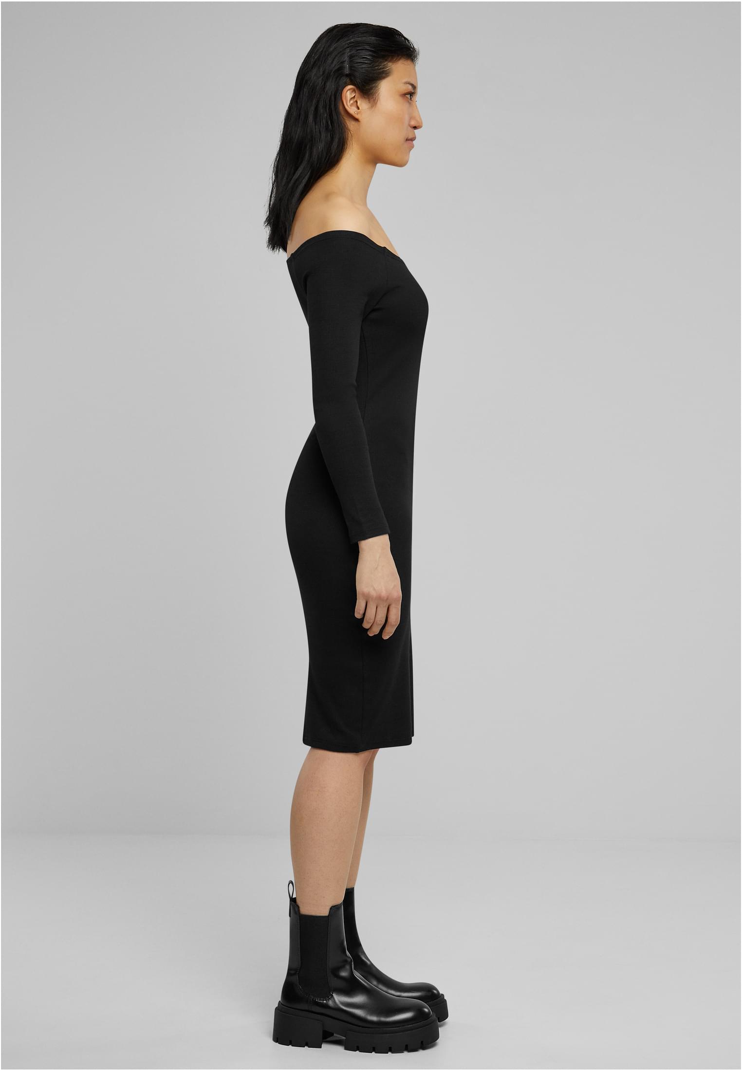 Ladies Off Shoulder Longsleeve Rib Dress | black