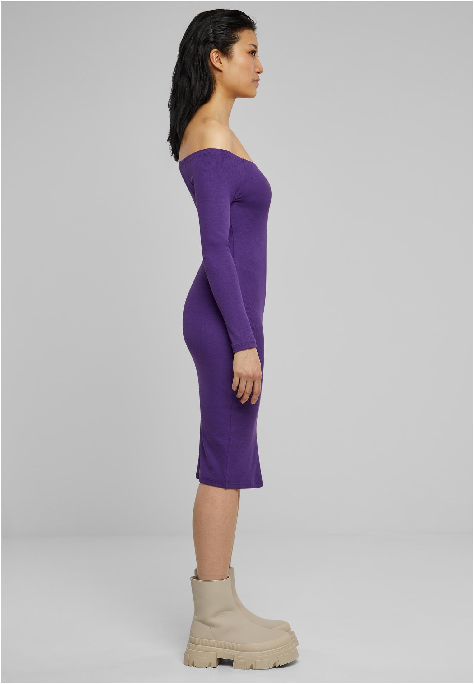 Ladies Off Shoulder Longsleeve Rib Dress | realviolet