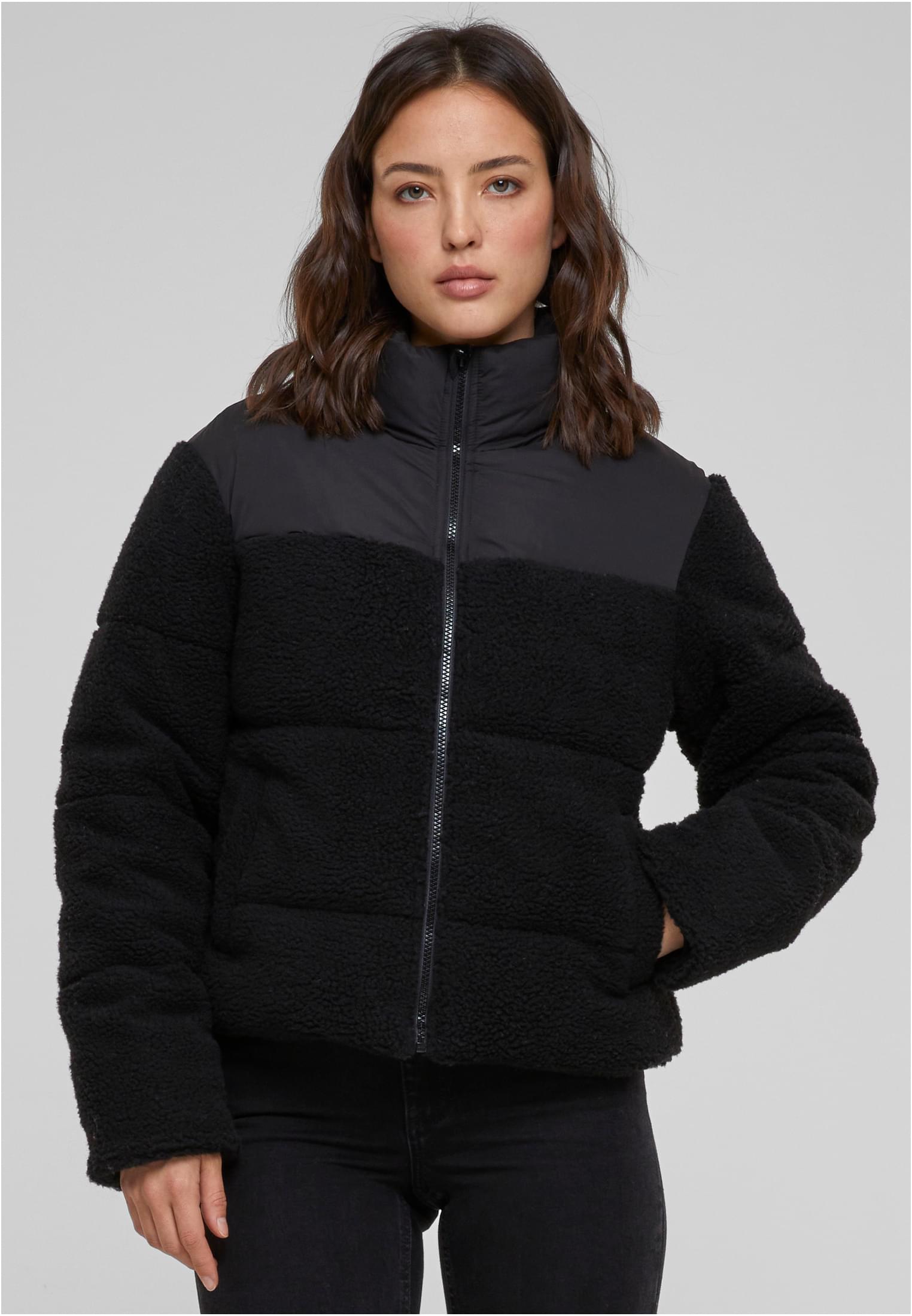 Ladies Short Sherpa Mix Puffer Jacket | black/black