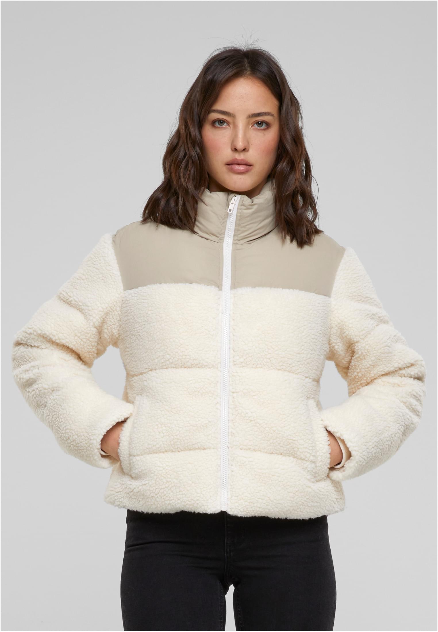 Ladies Short Sherpa Mix Puffer Jacket | wetsand/sand