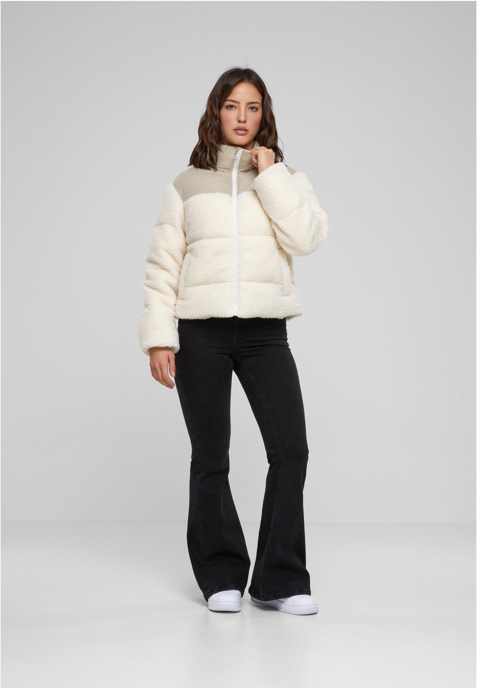 Ladies Short Sherpa Mix Puffer Jacket | wetsand/sand